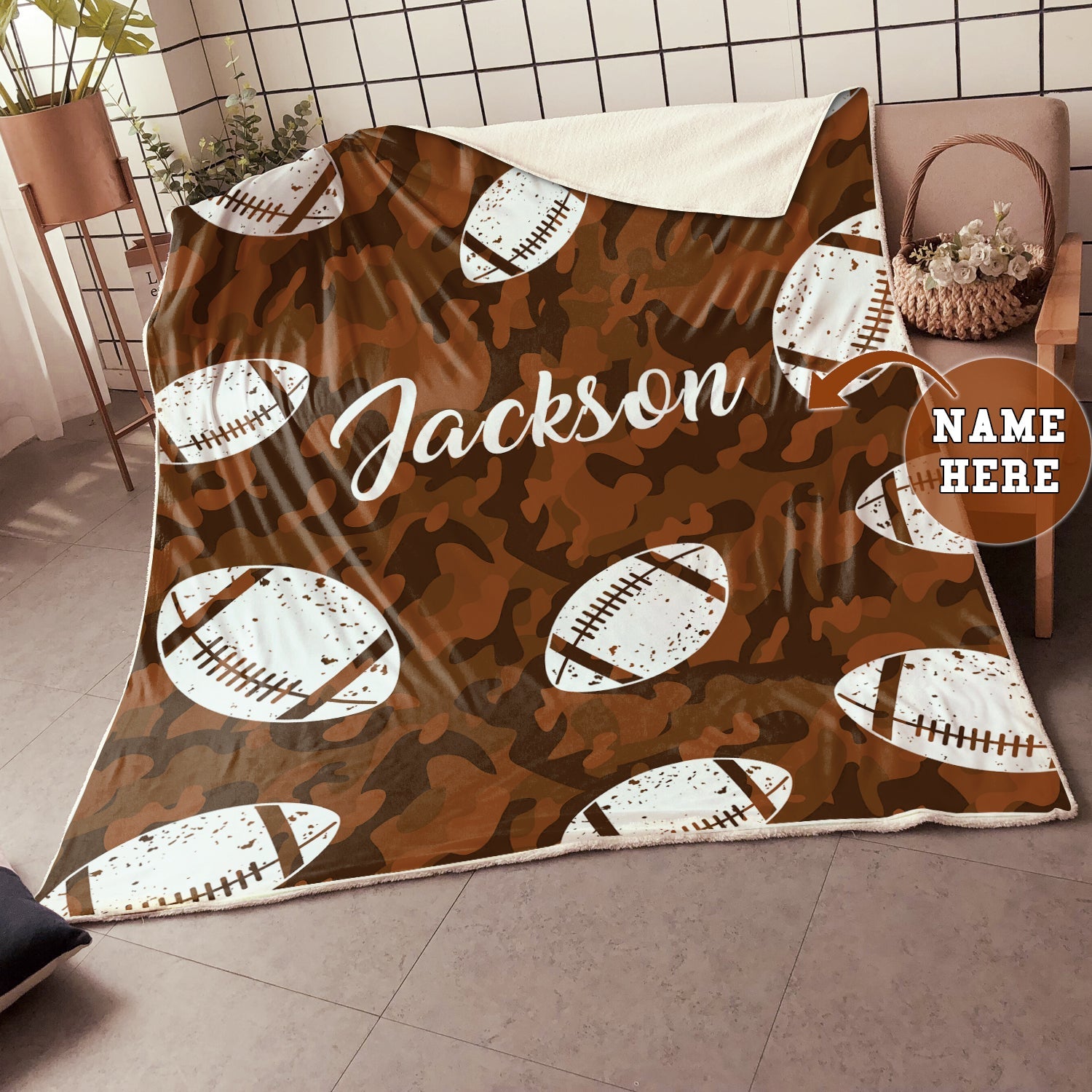 Ohaprints-Fleece-Sherpa-Blanket-American-Football-Gift-For-Son-Boy-Men-Custom-Personalized-Name-Soft-Throw-Blanket-1402-Fleece Blanket