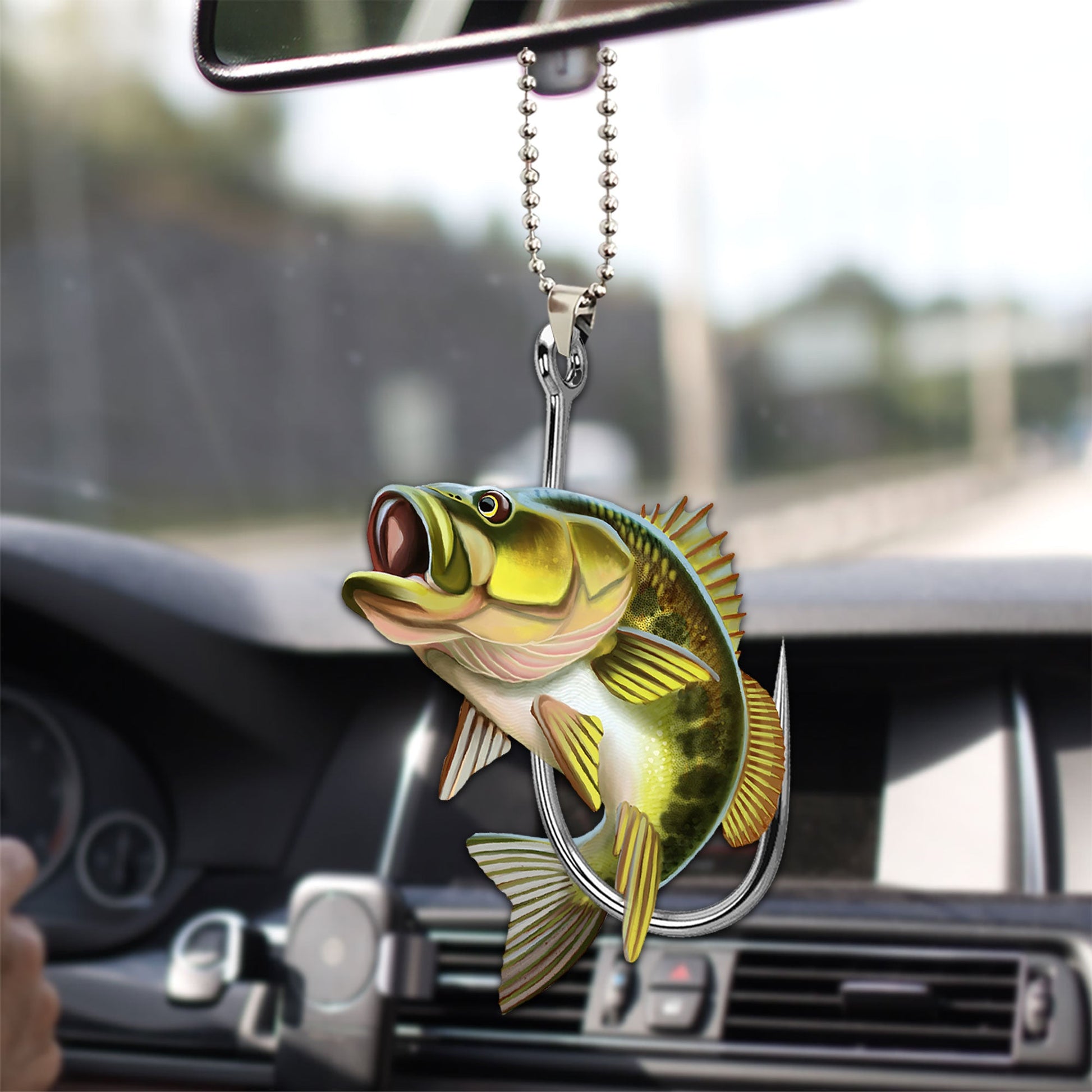 Fishing Fisherman Big Bass Fish Hook Car Ornament, 2D Flat Car Rear Vi