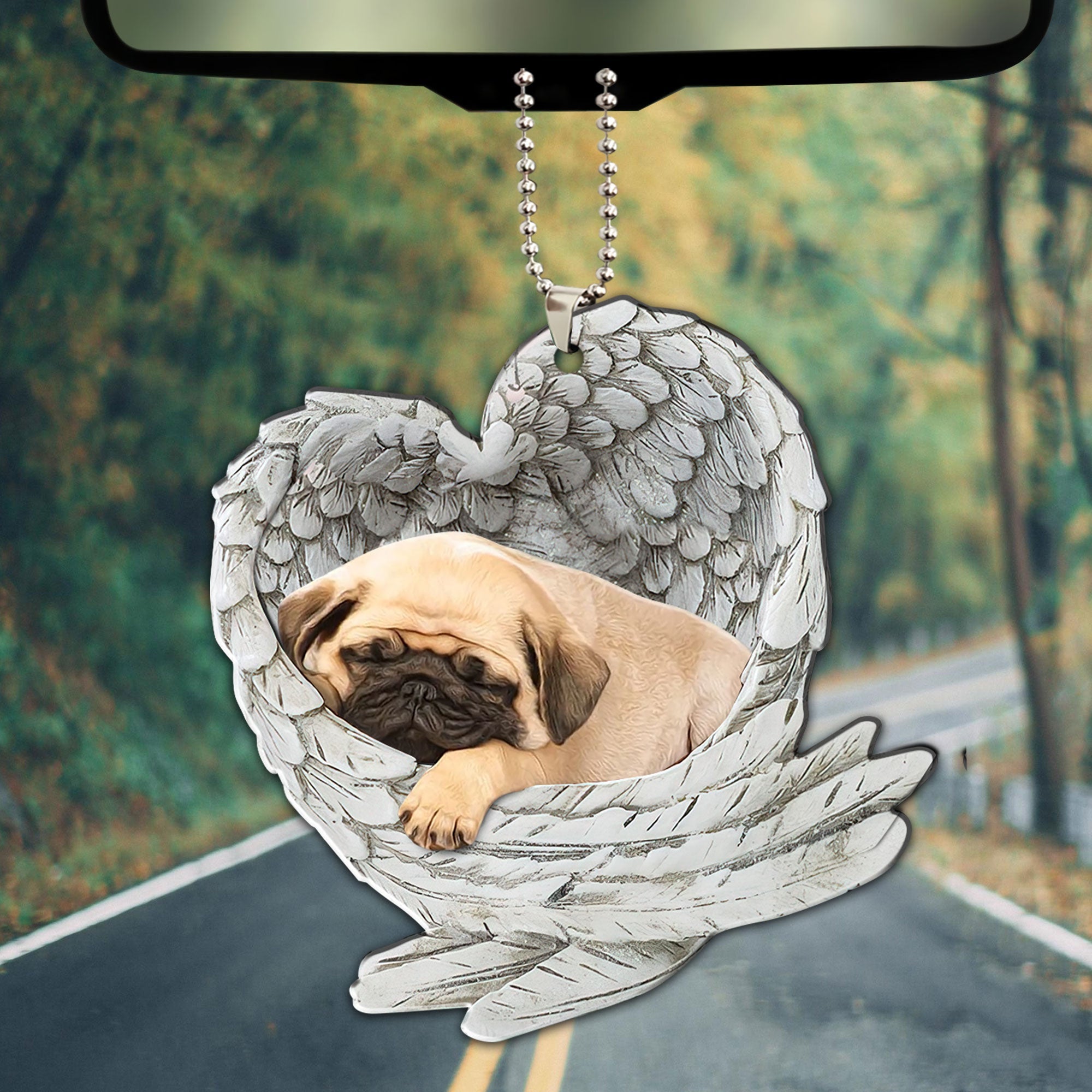 Tammer Cute Pug Sleeping Ornament Dog Angel Wings Car Ornament, Gift for  Pug Lover, Christmas Idea Gift, Auto Rear Mirror Hanging Decor, Pine Tree