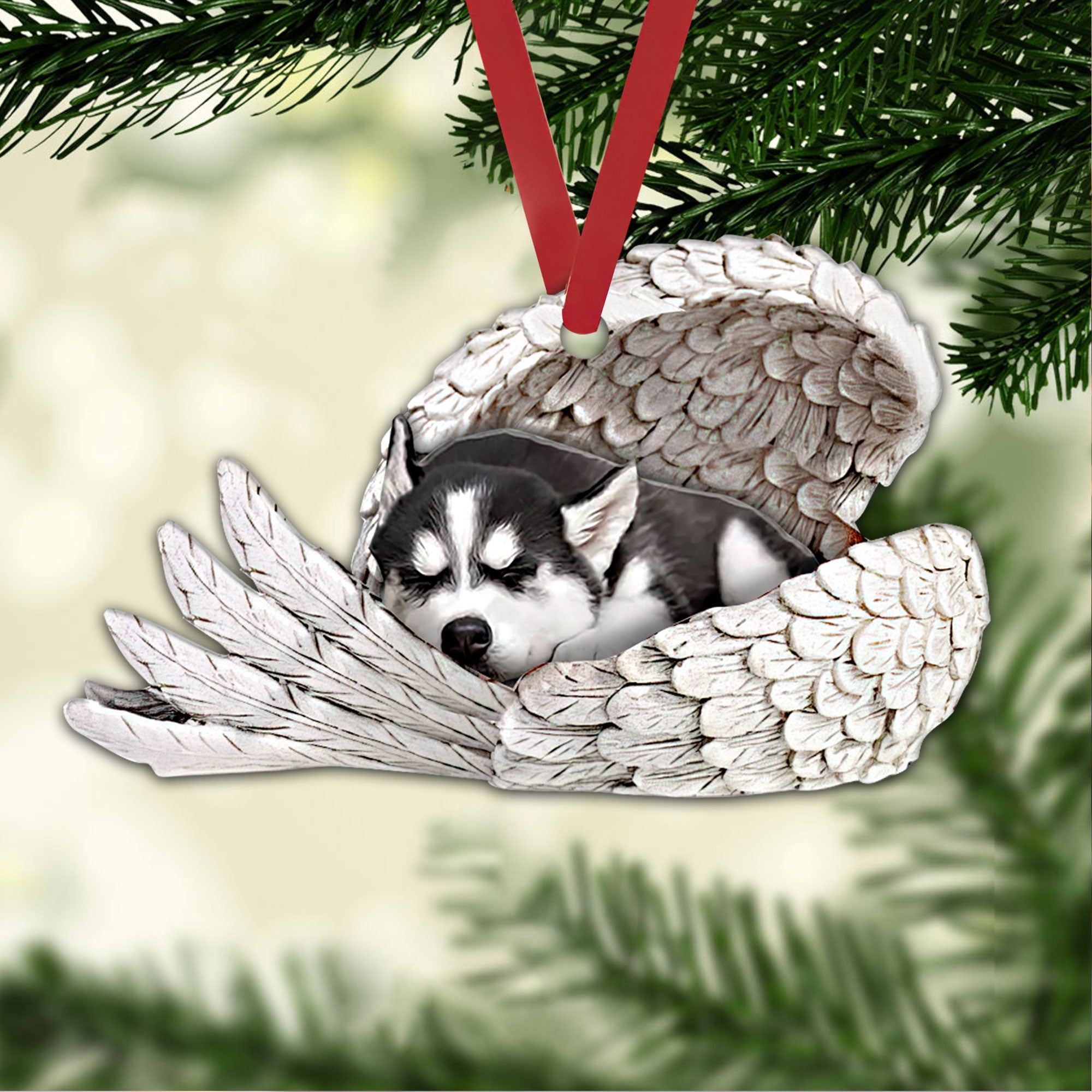 Siberian Husky Sleeping Angel Wing Memorial Dog Car Ornament, 2D Flat -  OhaPrints