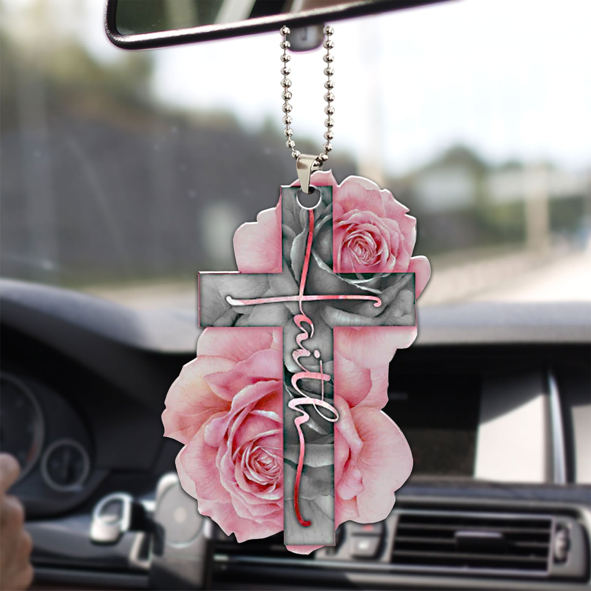 Ohaprints-Christmas-Ornament-2D-Flat-Pink-Cross-Rose-Rosy-God-Faith-Christian-Jesus-Xmas-Tree-Car-Decor-Gift-23