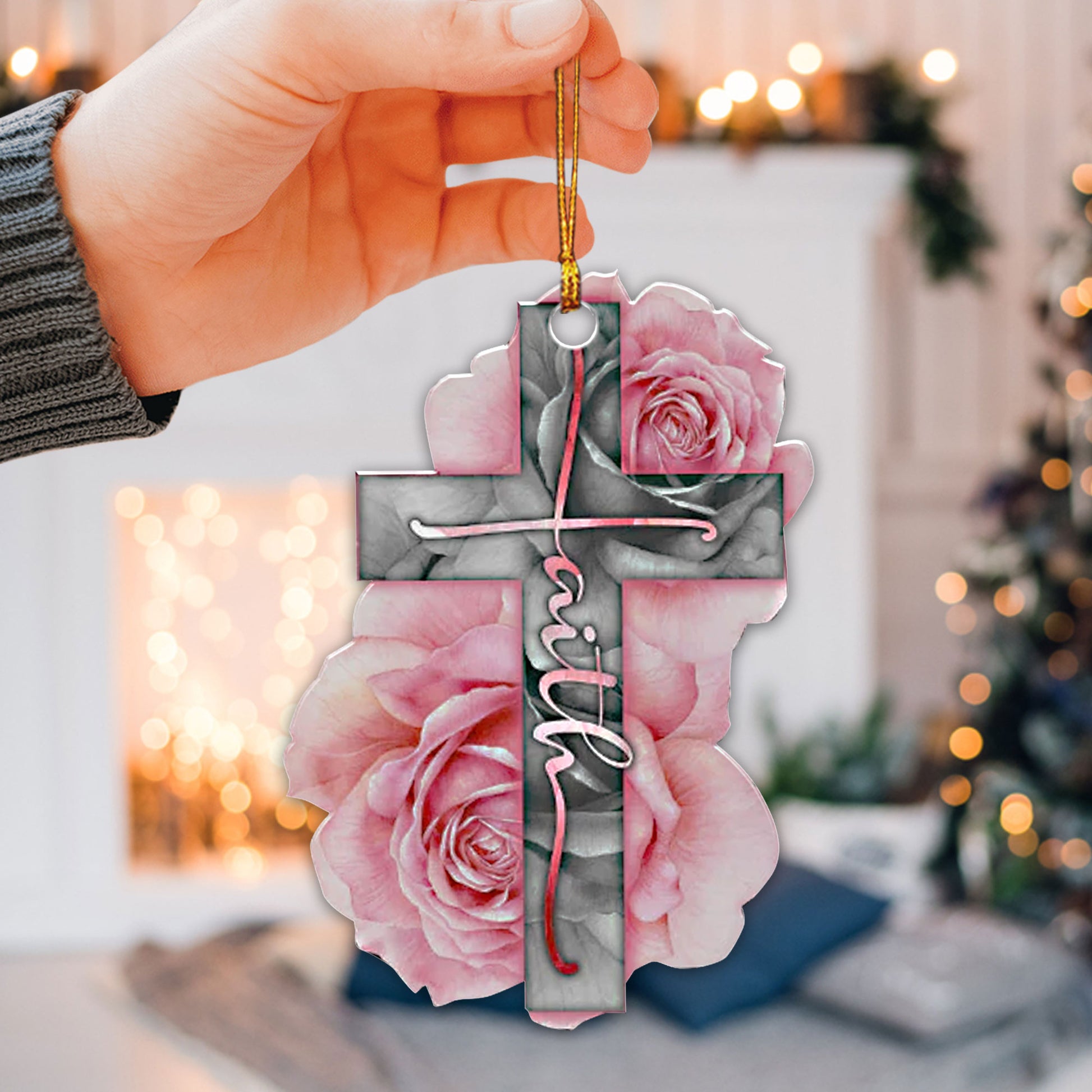 Ohaprints-Christmas-Ornament-2D-Flat-Pink-Cross-Rose-Rosy-God-Faith-Christian-Jesus-Xmas-Tree-Car-Decor-Gift-23