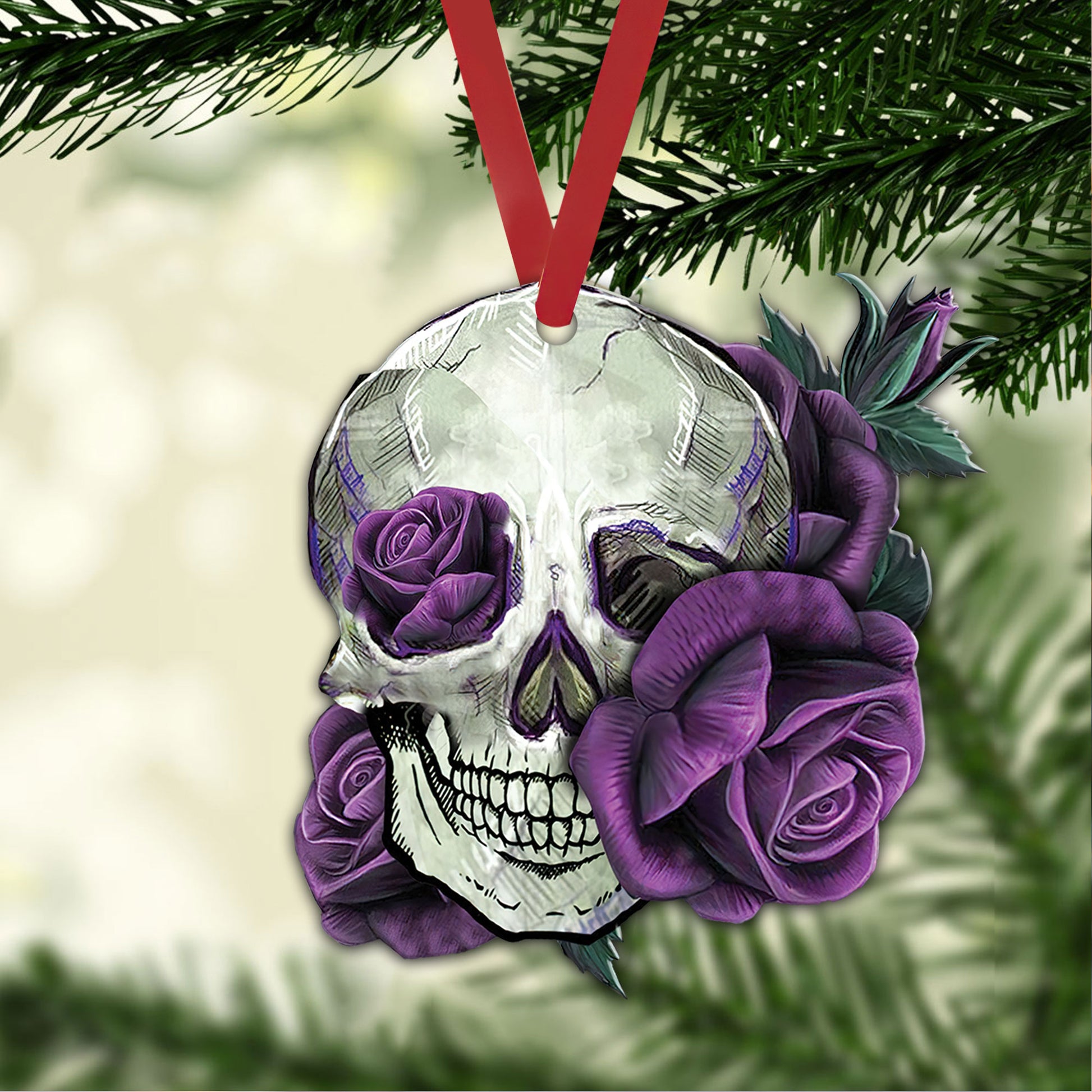 Ohaprints-Christmas-Ornament-2D-Flat-Skeleton-Skull-Lover-Purple-Rose-Halloween-Xmas-Tree-Car-Decor-Gift-26