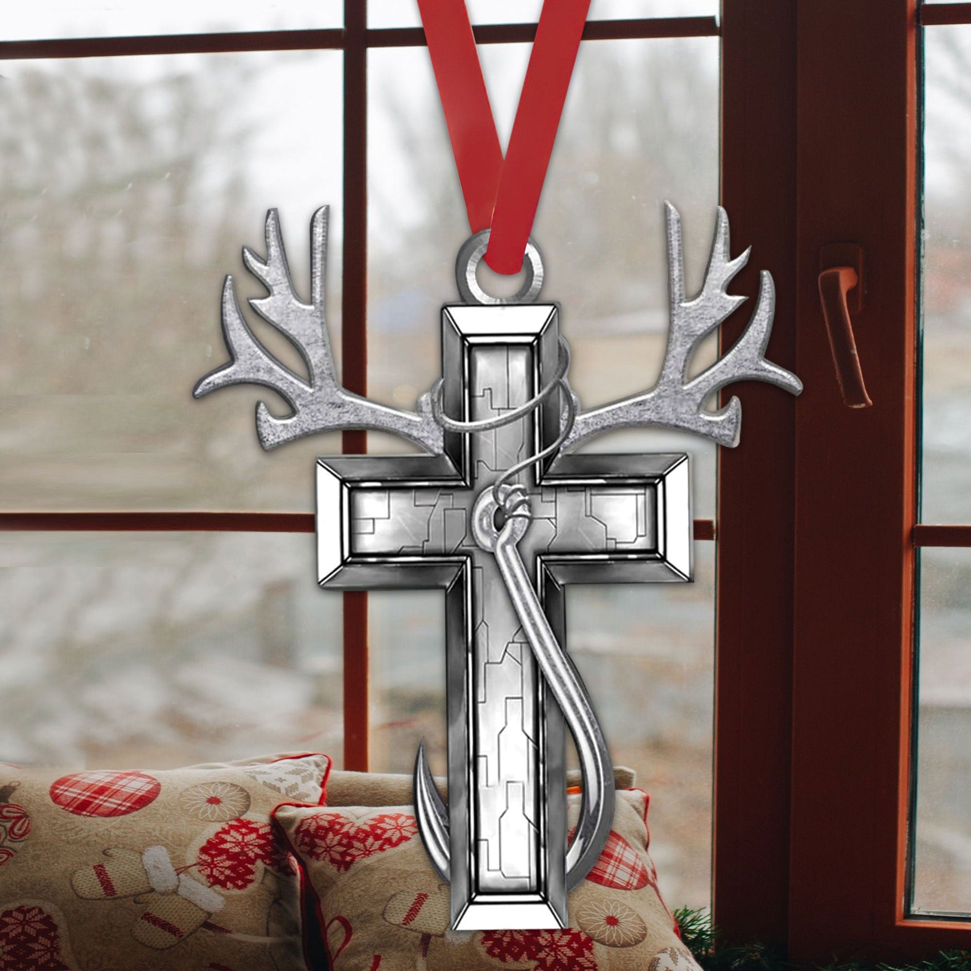 Jesus Hunting Fishing Hook Christian Fisherman Deer Hunter Cross Car O