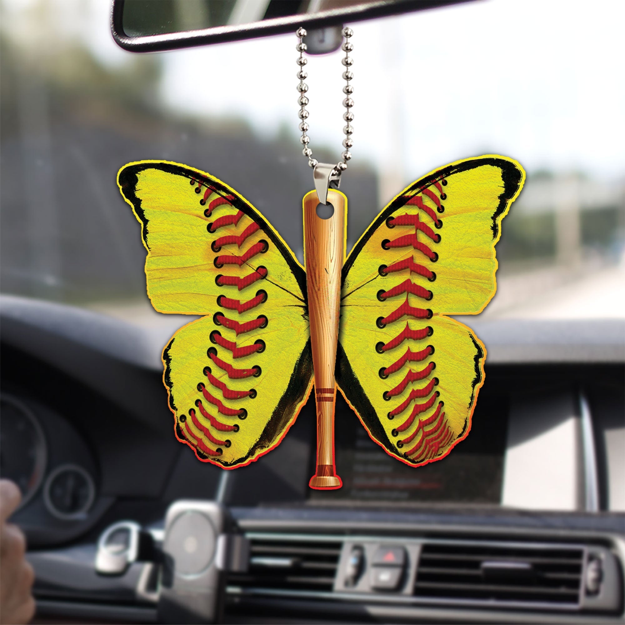 Softball Butterfly Softball Bat Yellow Car Ornament, 2D Flat Car Rear -  OhaPrints