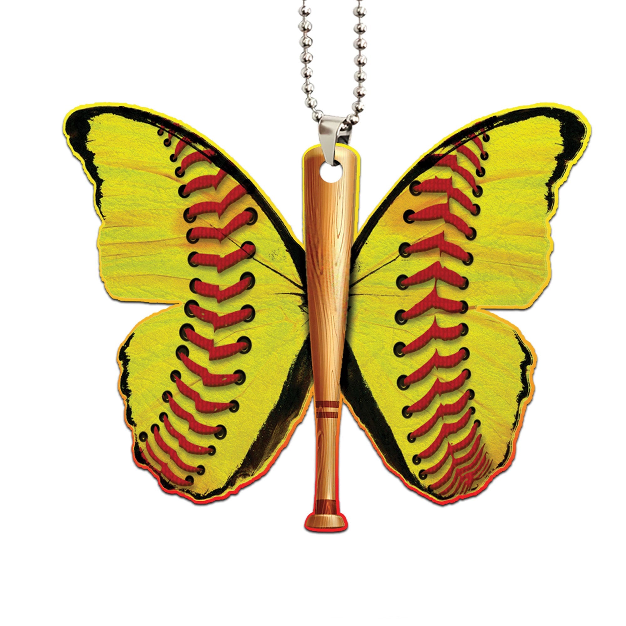 Softball Butterfly Softball Bat Yellow Car Ornament, 2D Flat Car Rear -  OhaPrints