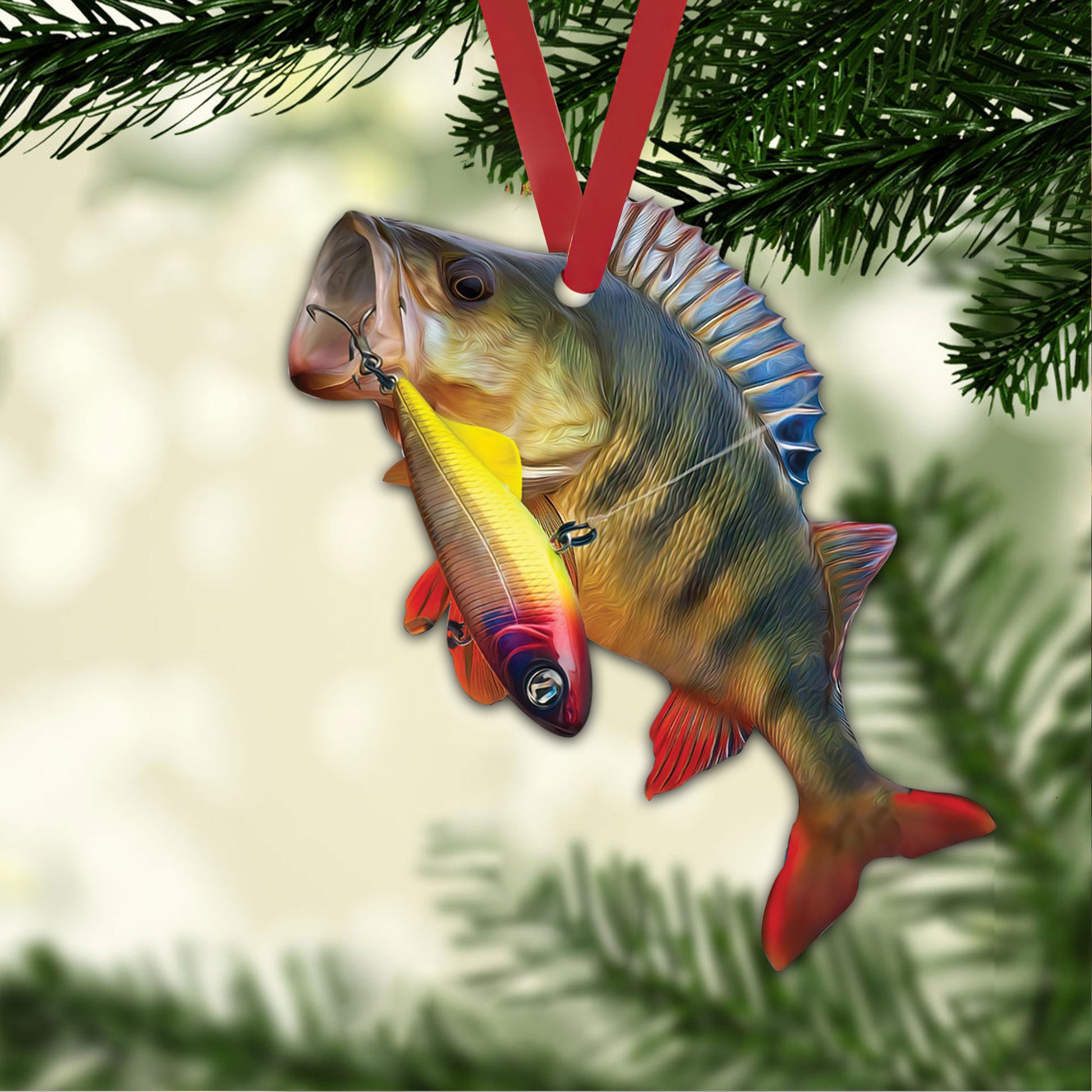 Ohaprints Christmas Ornament 2D Flat Fisherman Fishing Lover Big Bass