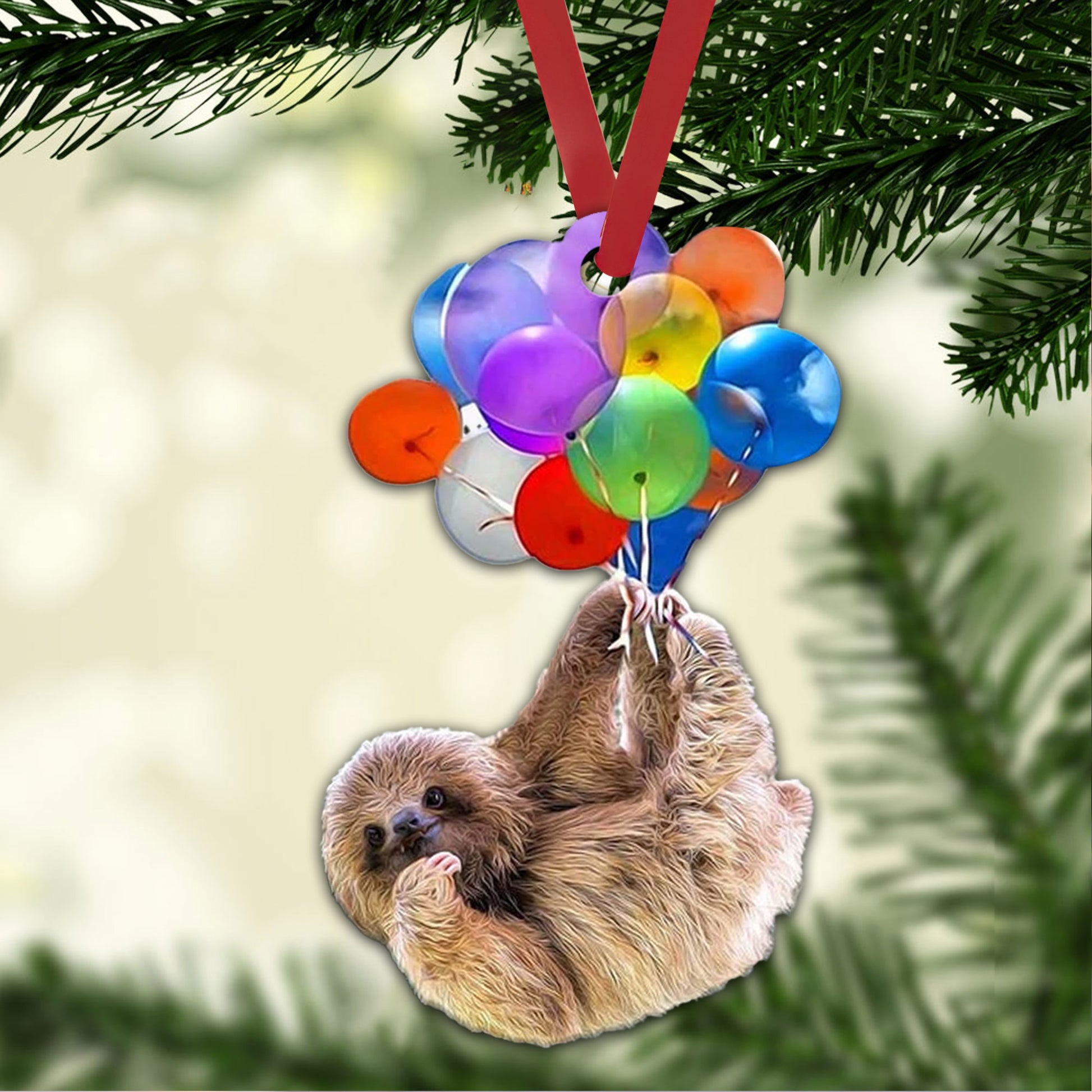 Ohaprints-Christmas-Ornament-2D-Flat-Sloth-Fly-With-Balloon-Funny-Lover-Xmas-Tree-Car-Decor-Gift-37