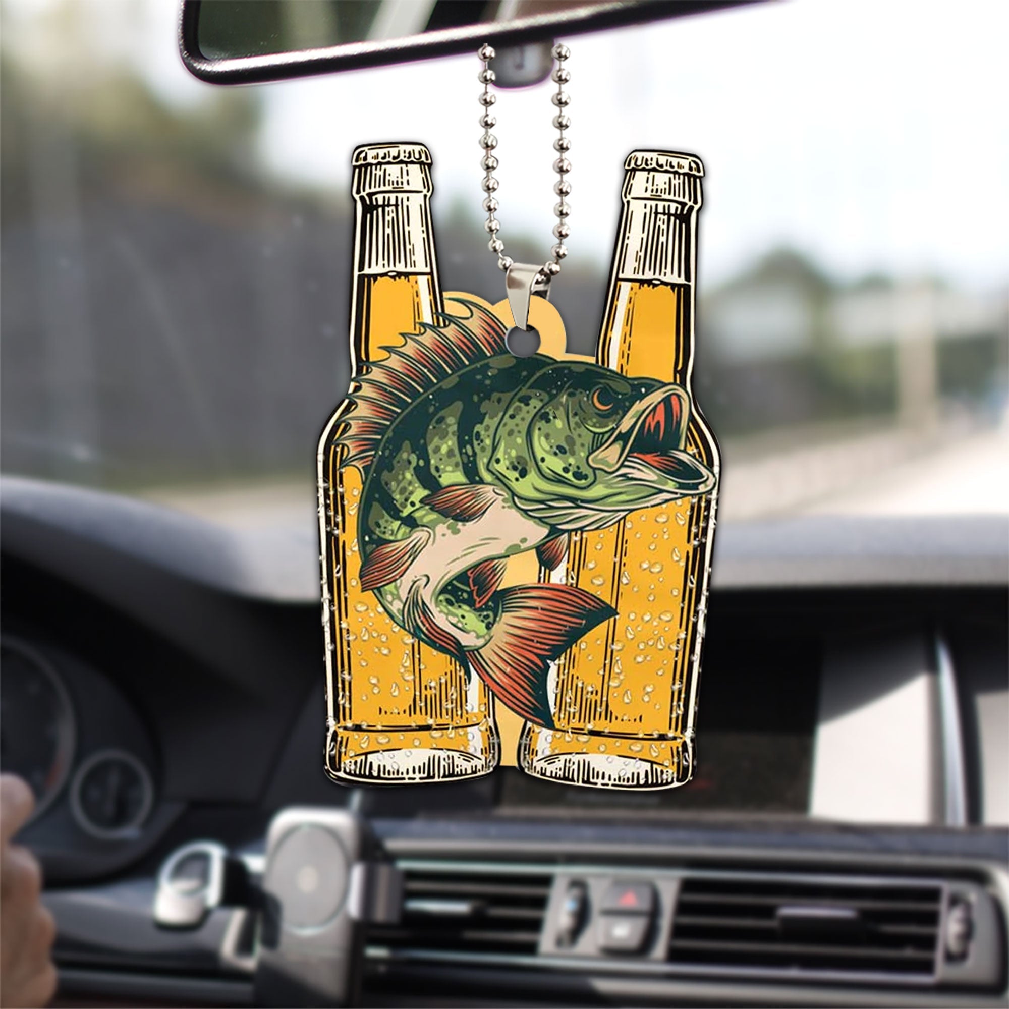 Fisherman Fishing Beer Fish Car Ornament, 2D Flat Car Rear View Mirror -  OhaPrints