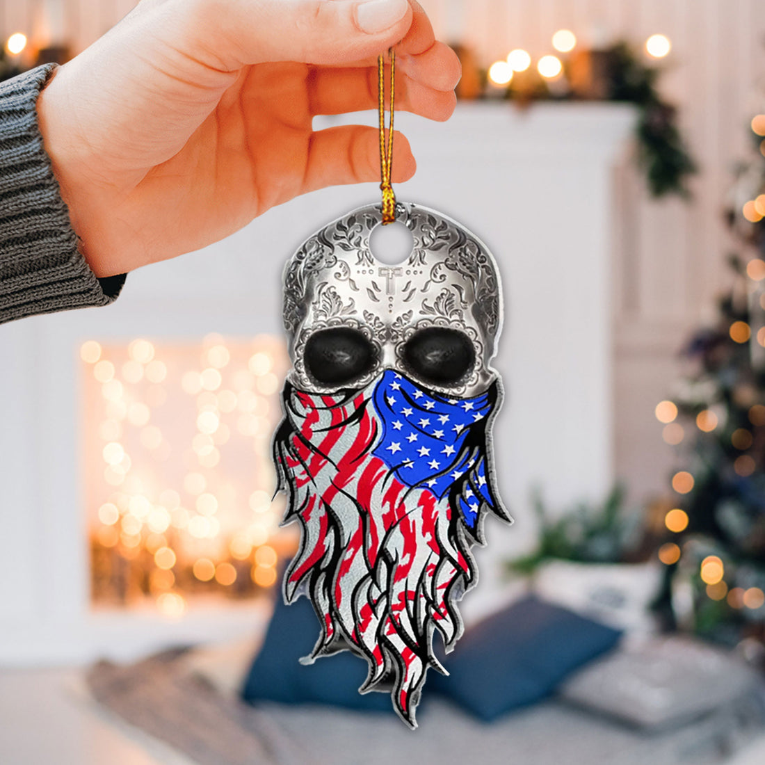 Ohaprints-Christmas-Ornament-2D-Flat-Patriotic-Proud-Skeleton-Skull-America-Us-Flag-Face-Mask-Neck-Warmer-Xmas-Tree-Car-Decor-Gift-42