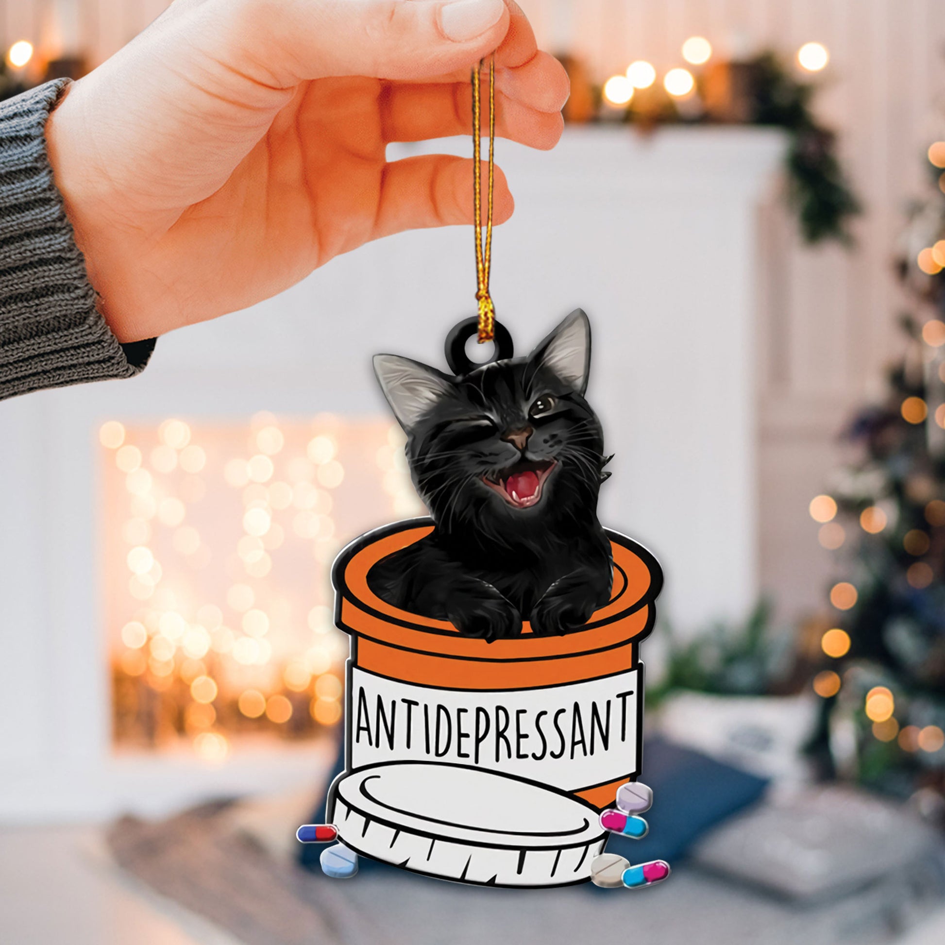 Ohaprints-Christmas-Ornament-2D-Flat-Depression-Awareness-Black-Cat-Antidepressant-Animal-Kitty-Pet-Lover-Xmas-Tree-Car-Decor-Gift-46