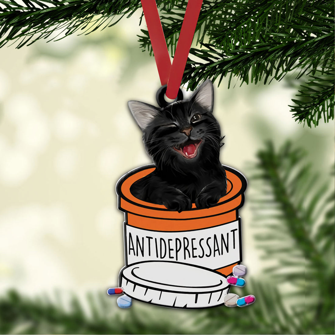 Ohaprints-Christmas-Ornament-2D-Flat-Depression-Awareness-Black-Cat-Antidepressant-Animal-Kitty-Pet-Lover-Xmas-Tree-Car-Decor-Gift-46