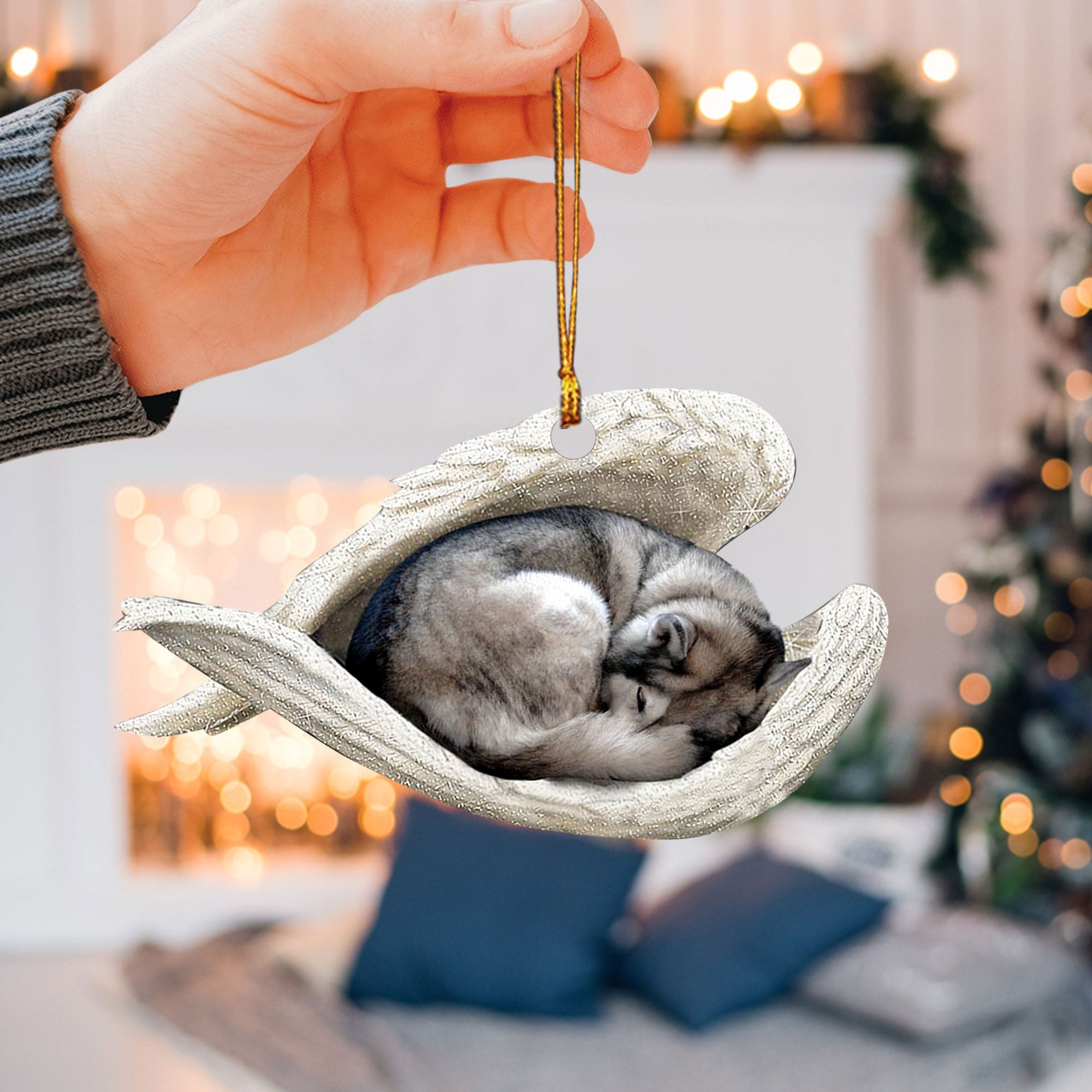 Siberian Husky Sleeping Angel Wing Memorial Dog Car Ornament, 2D Flat -  OhaPrints