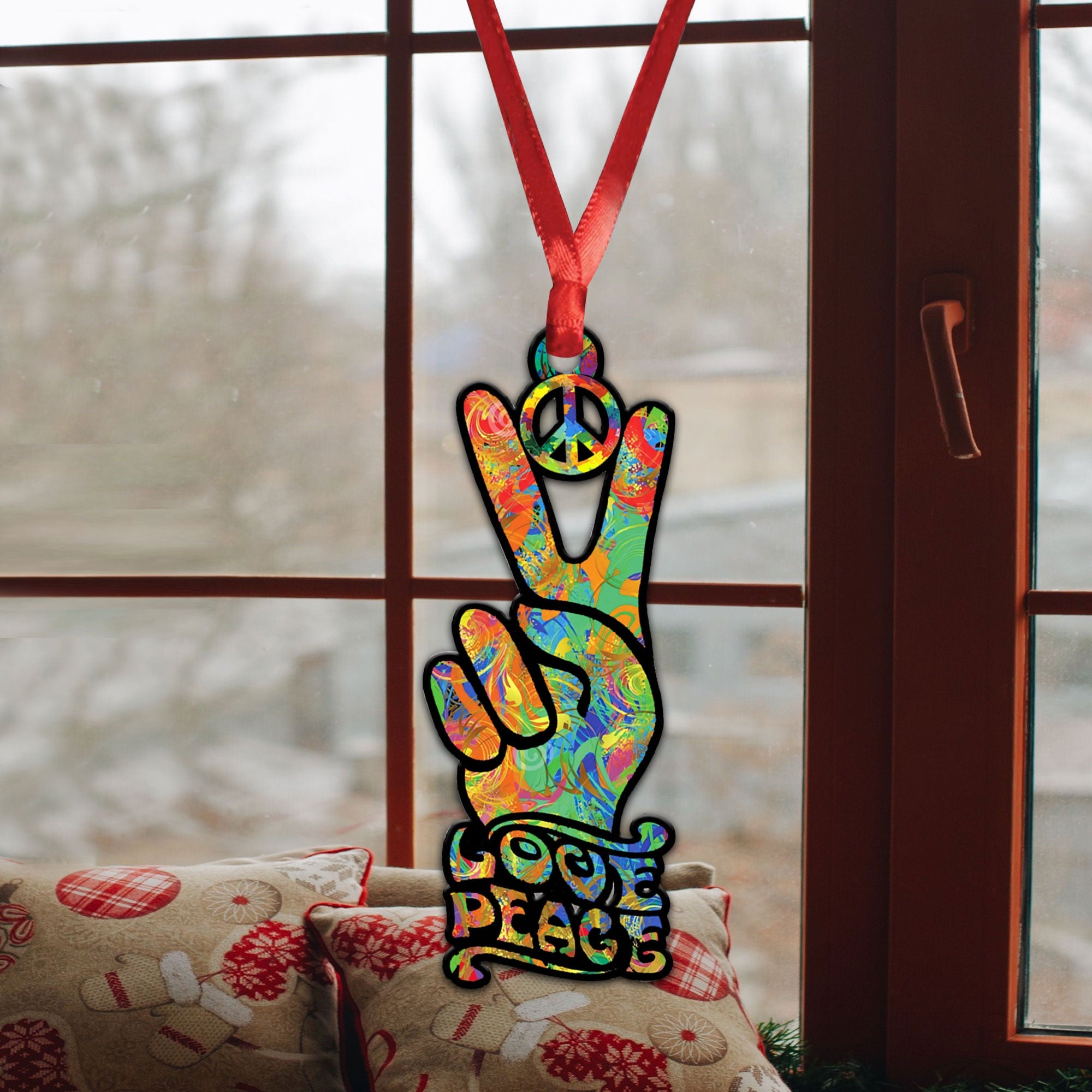 Hippie Pride Cadeau Cravate Dye Tournesol Signe de la Paix Voiture Suspendu  Décoratif Ornement Voiture Pendentif Intérieur Rétroviseur Charme  Accessoires Fenêtre Maison