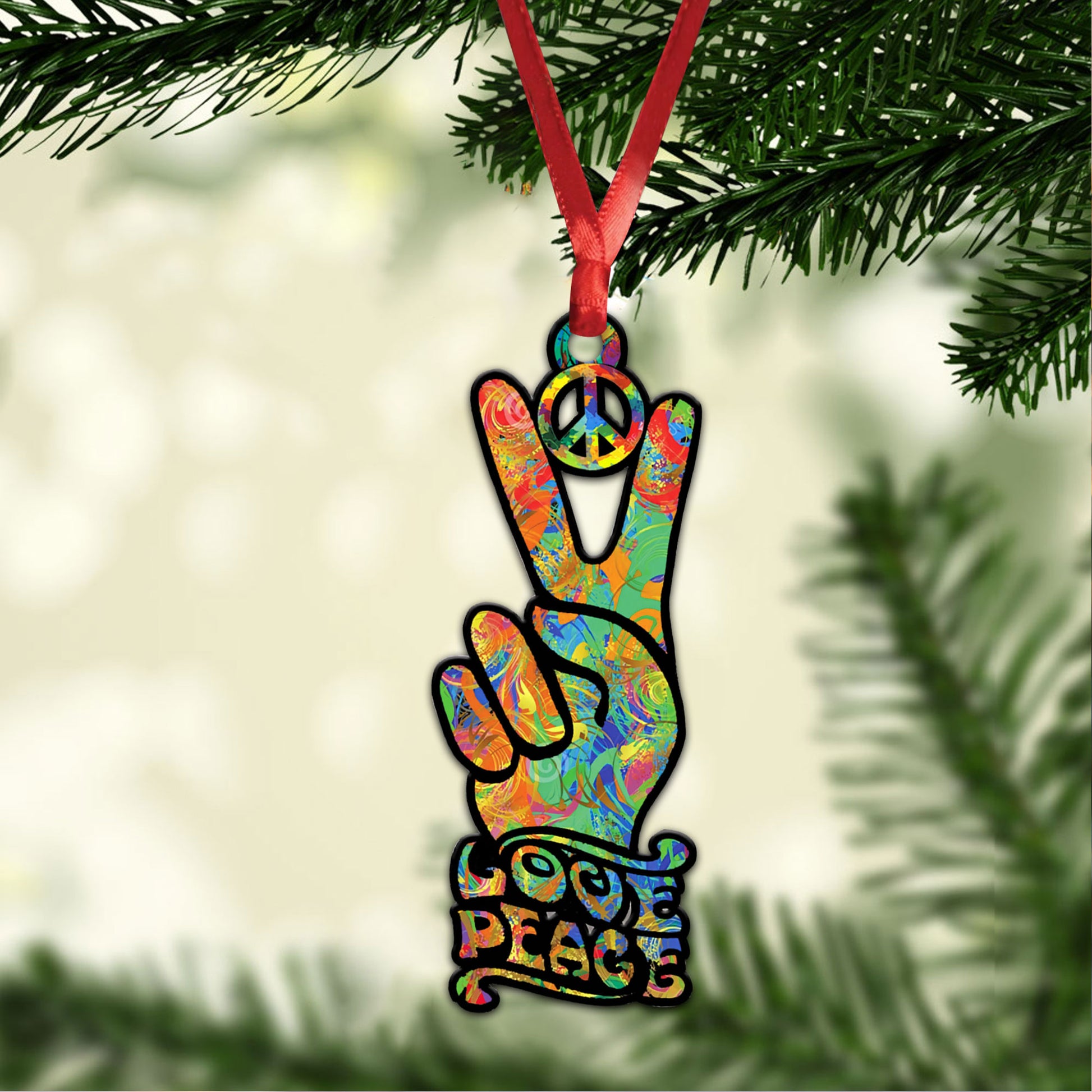 Ohaprints-Christmas-Ornament-2D-Flat-Hippie-Pride-Hand-Love-Peace-Sign-Symbol-Tie-Dye-Xmas-Tree-Car-Decor-Gift-60