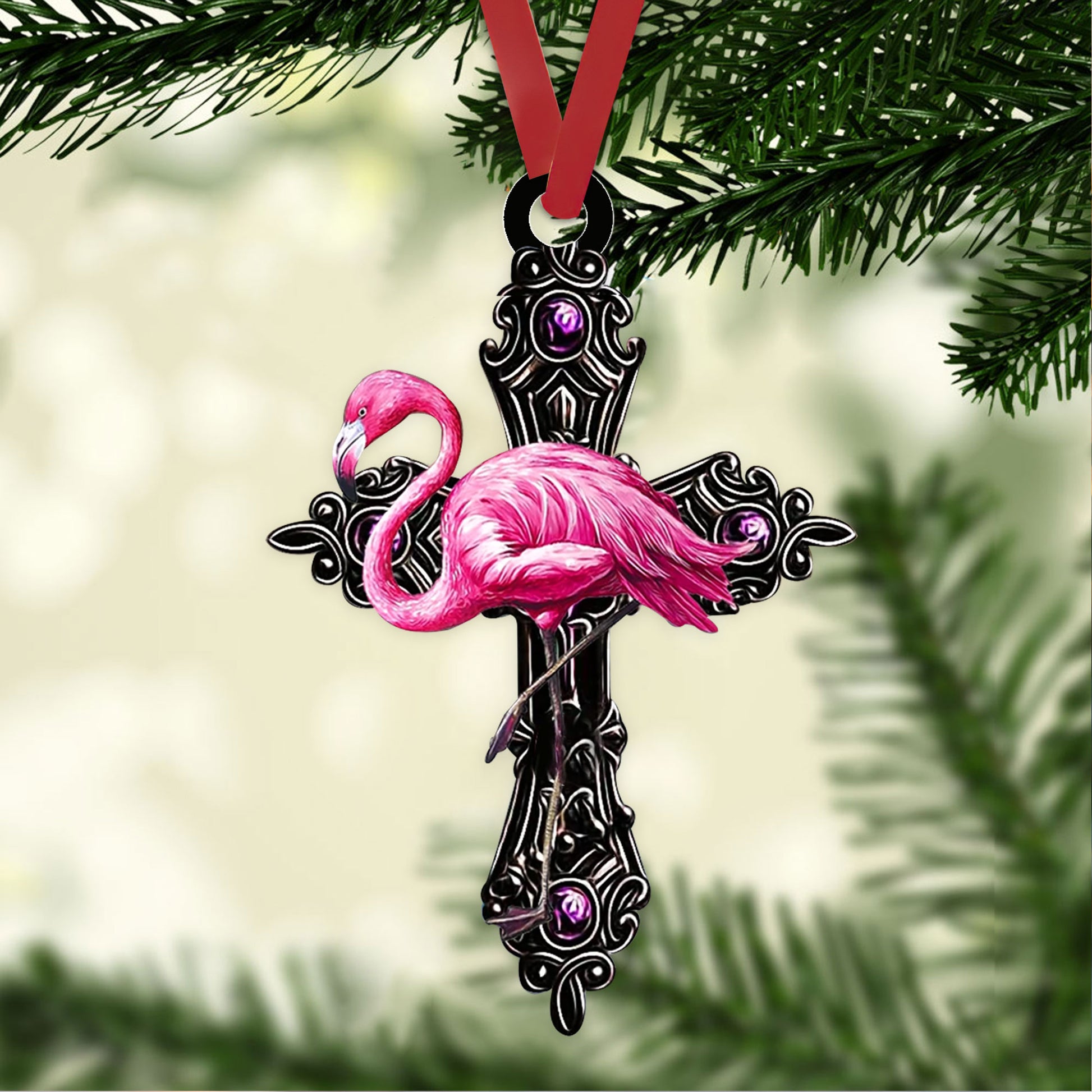 Ohaprints-Christmas-Ornament-2D-Flat-Flamingo-Cross-Jesus-God-Christian-Religious-Lover-Xmas-Tree-Car-Decor-Gift-74