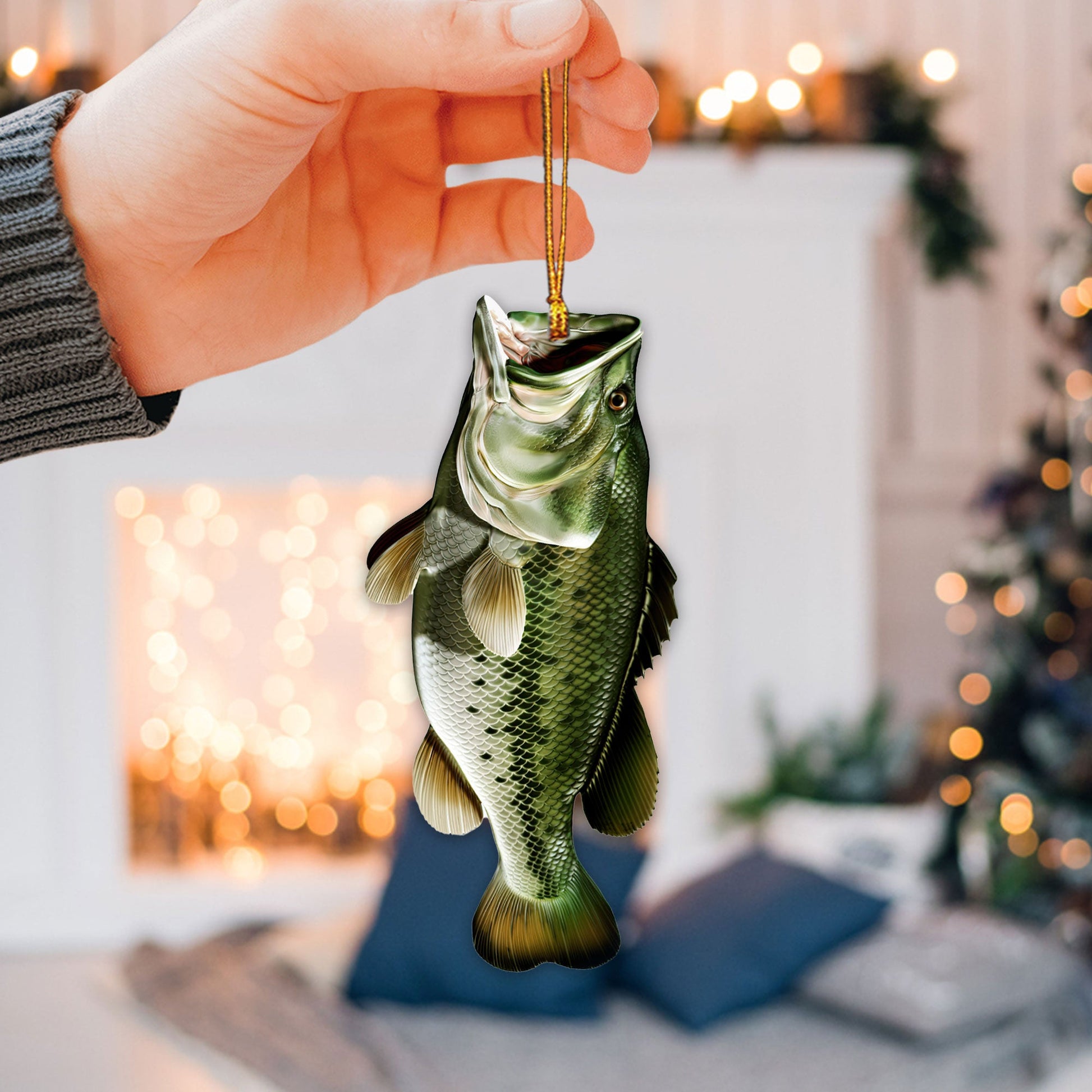 Fisherman Fishing Big Bass Fish Unique Idea Car Ornament, 2D Flat Car