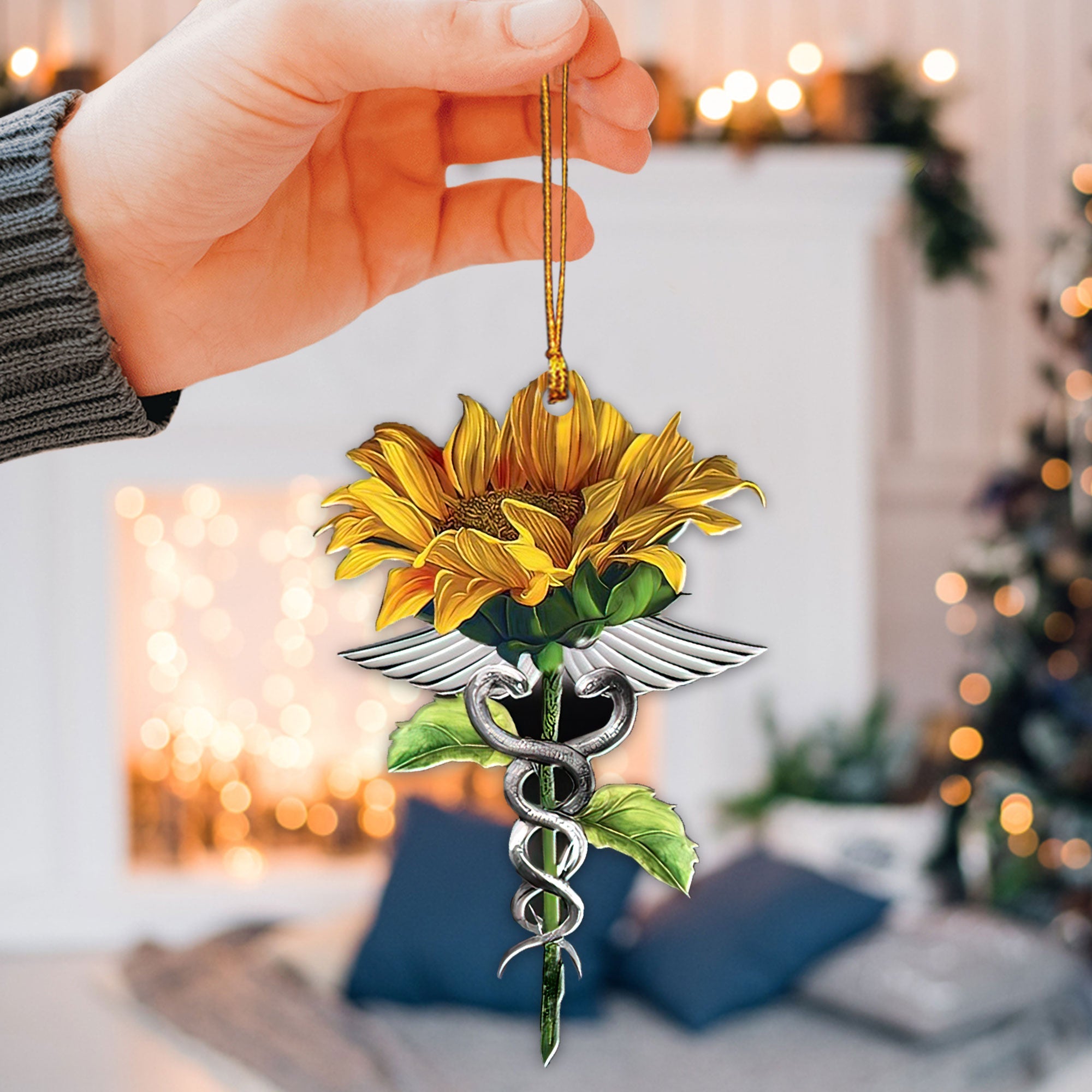 1pc Yellow Daisy 2D Flat Car Rear View Mirror Accessories Christmas Tree  Ornament Decoration Hanging Charm Interior Rearview Pendant Decor Gift