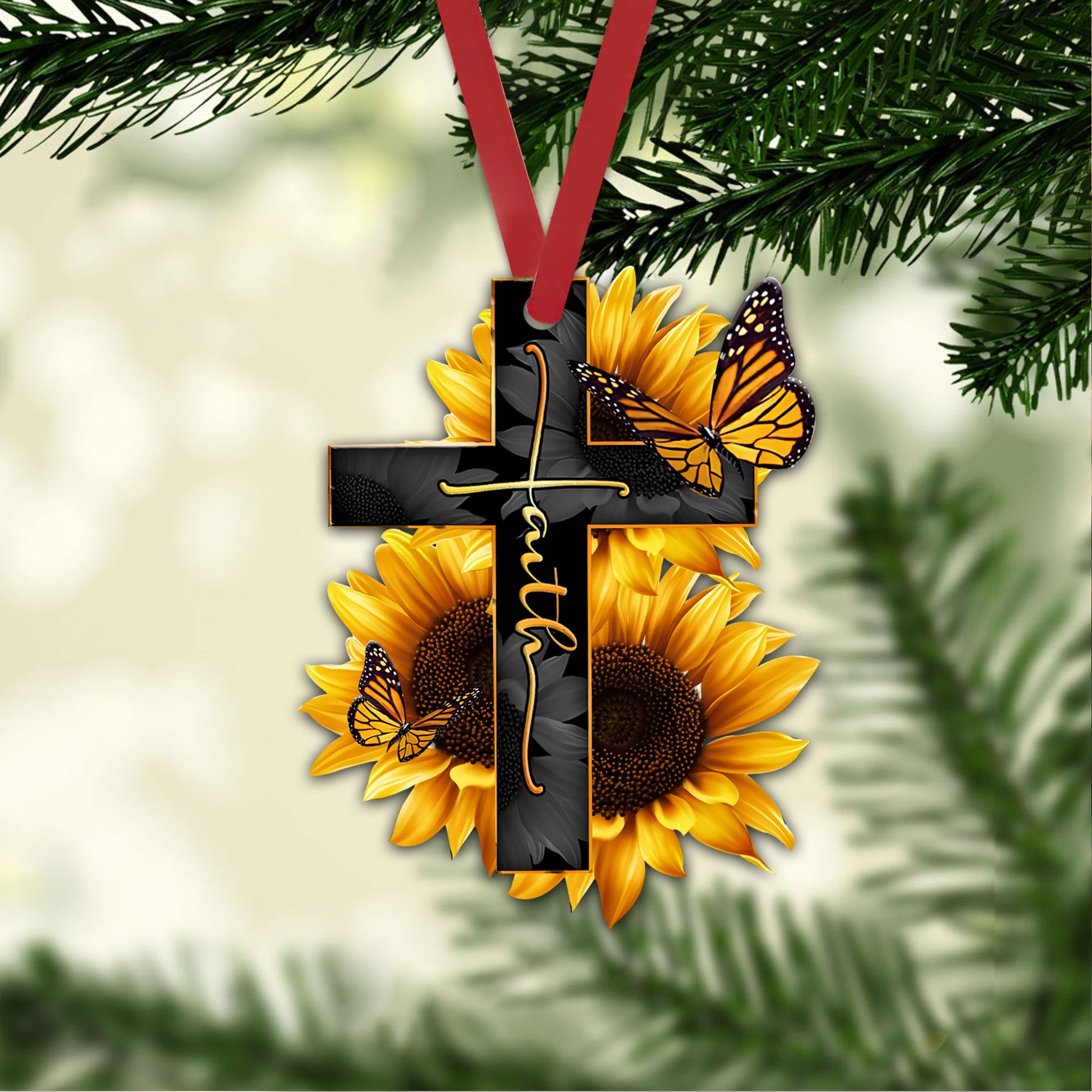 Ohaprints-Christmas-Ornament-2D-Flat-Faith-Sunflower-God-Jesus-Cross-Christian-Butterfly-Lover-Religious-Xmas-Tree-Car-Decor-Gift-133