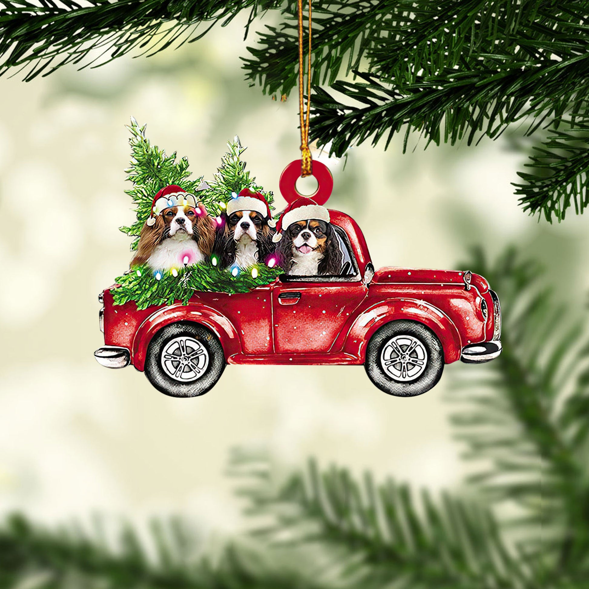 Ohaprints-Christmas-Ornament-2D-Flat-Cavalier-King-Charles-Spaniel-With-Christmas-Red-Truck-Pine-Tree-Gift-For-Dog-Lovers-Xmas-Tree-Decor-Gift-143