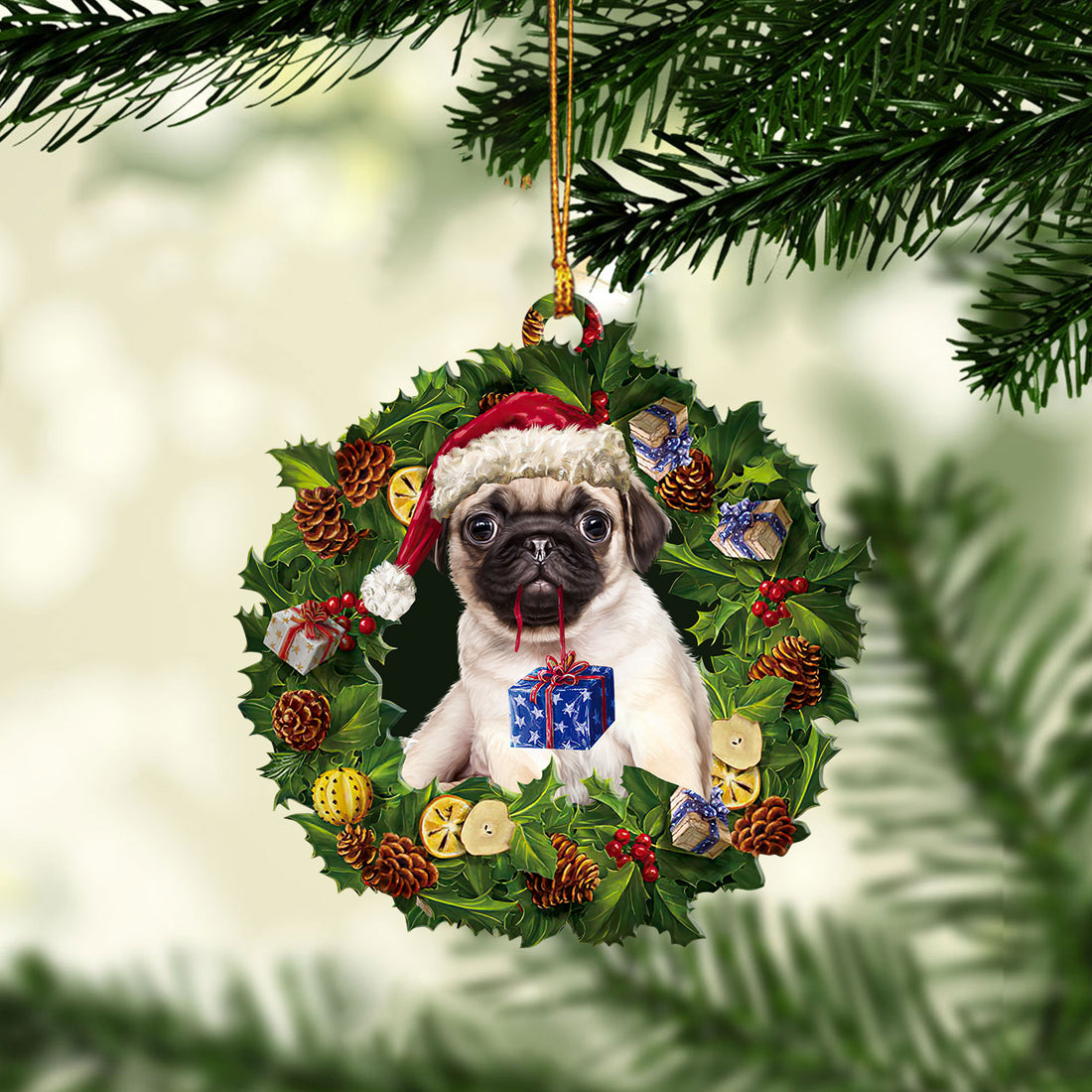 Ohaprints-Christmas-Ornament-2D-Flat-Pug-Wearing-A-Christmas-Hat-Wreath-Gift-For-Dog-Lovers-Xmas-Tree-Decor-Gift-167