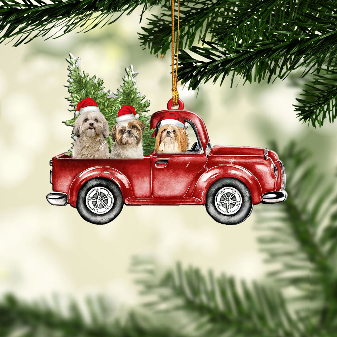 Ohaprints-Christmas-Ornament-2D-Flat-Shih-Tzu-With-Christmas-Red-Truck-Pine-Tree-Gift-For-Dog-Lovers-Xmas-Tree-Decor-Gift-174