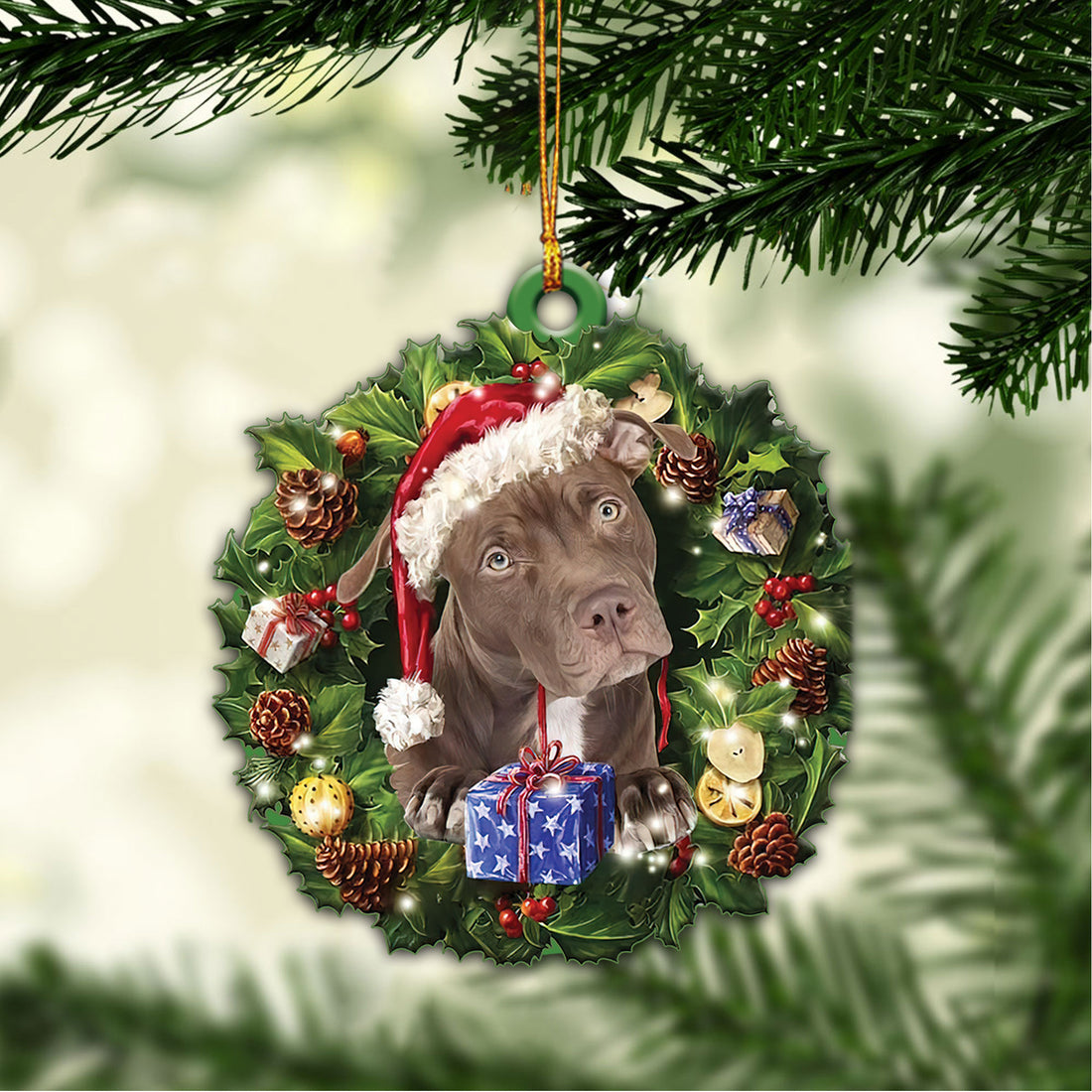 Ohaprints-Christmas-Ornament-2D-Flat-American-Pit-Bull-Terrier-Pitbull-Wearing-Christmas-Hat-Wreath-Xmas-Tree-Decor-Gift-192