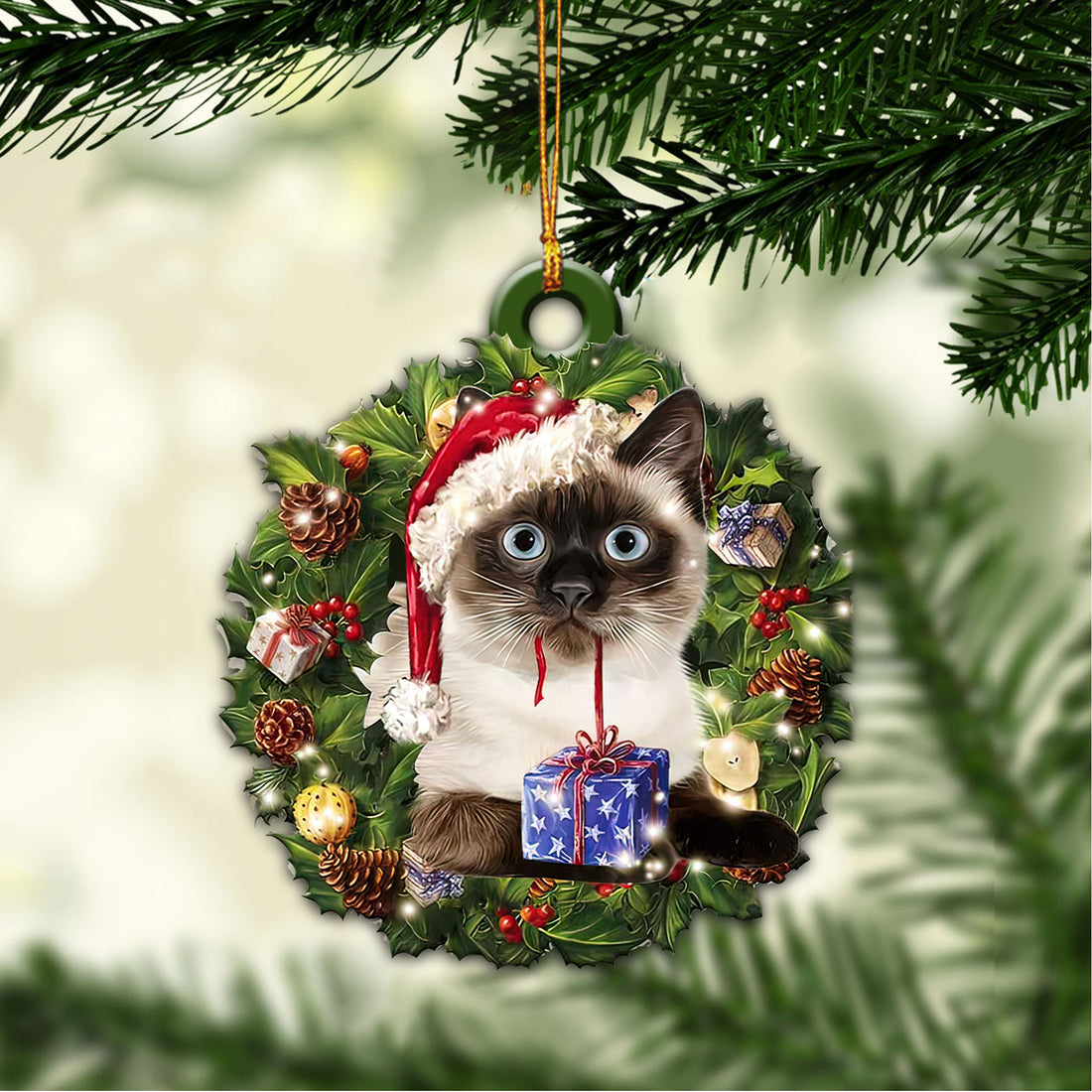 Ohaprints-Christmas-Ornament-2D-Flat-Siamese-Cat-Wearing-Christmas-Hat-With-Wreath-Xmas-Tree-Decor-Gift-193