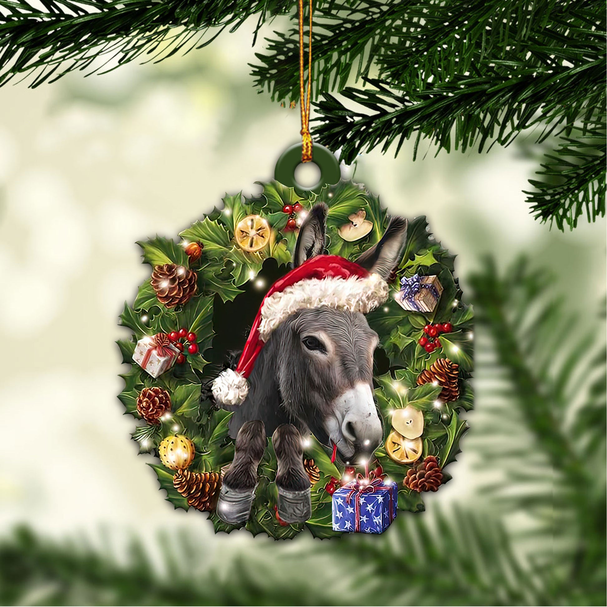 Ohaprints-Christmas-Ornament-2D-Flat-Donkey-Wearing-A-Christmas-Hat-With-Wreath-Burro-Xmas-Tree-Decor-Gift-194