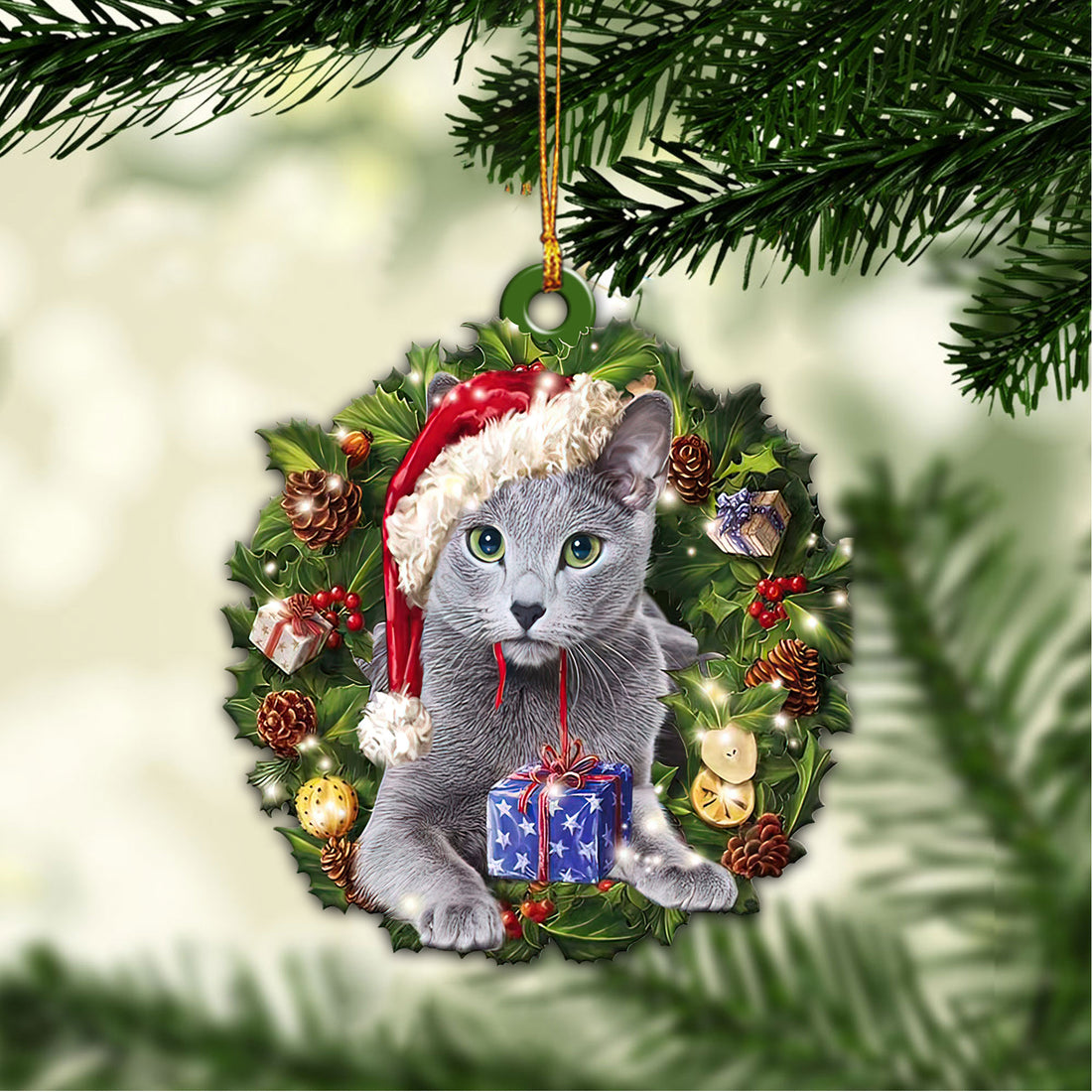 Ohaprints-Christmas-Ornament-2D-Flat-Russian-Blue-Cat-Wearing-Christmas-Hat-With-Wreath-Gift-For-Cat-Lover-Xmas-Tree-Decor-Gift-196