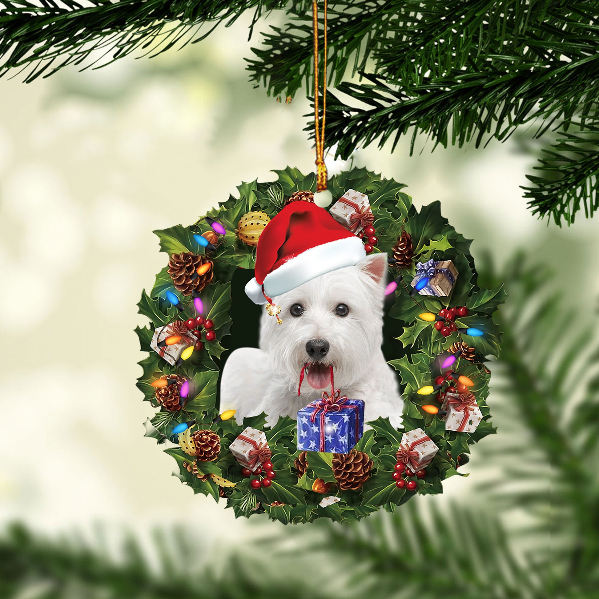 Ohaprints-Christmas-Ornament-2D-Flat-White-West-Highland-Terrier-Wearing-Christmas-Hat-Wreath-Westie-Dog-Lover-Xmas-Tree-Decor-Gift-211