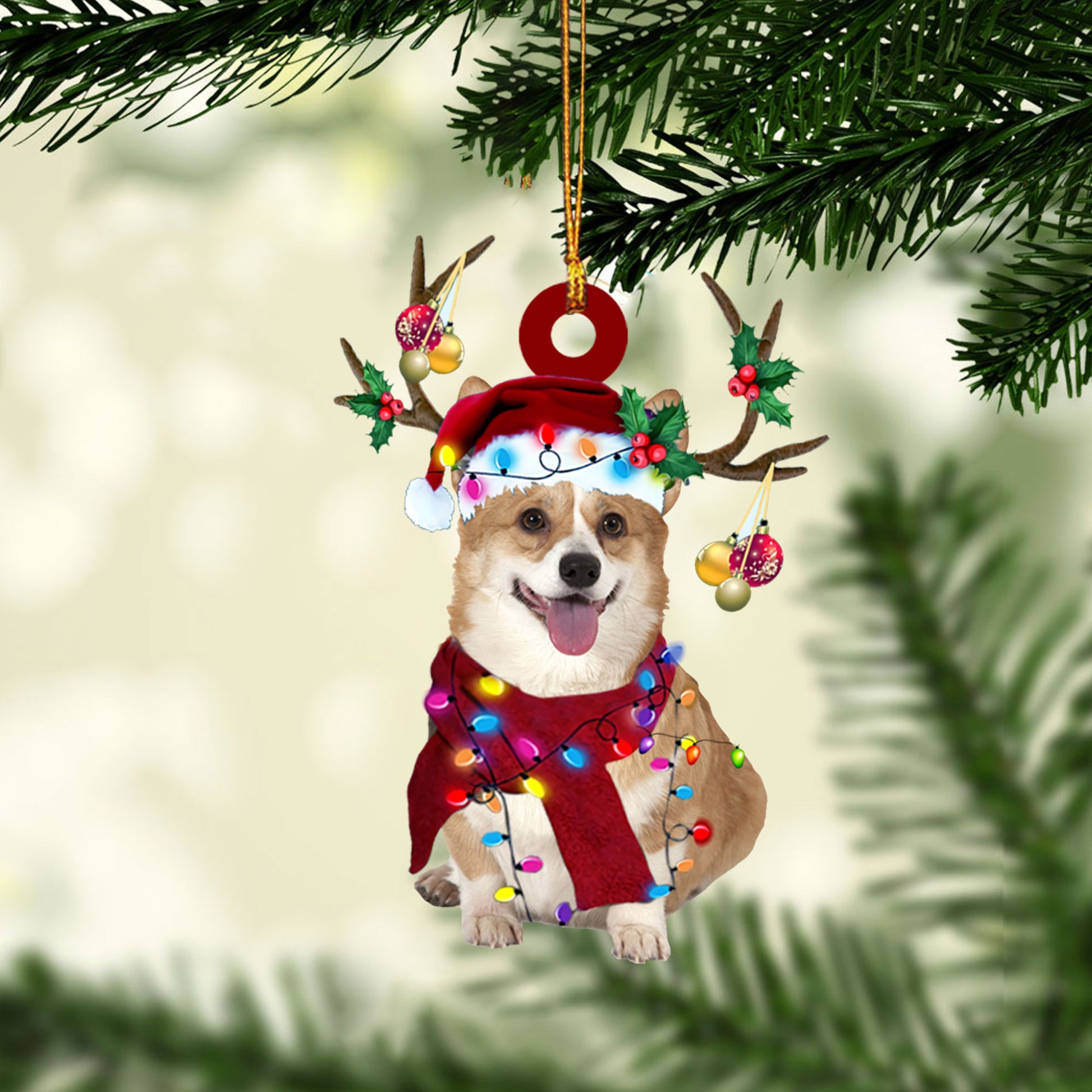 Ohaprints-Christmas-Ornament-2D-Flat-Corgi-Wearing-Christmas-Hat-Reindeer-With-String-Lights-Dog-Lover-Xmas-Tree-Decor-Gift-234