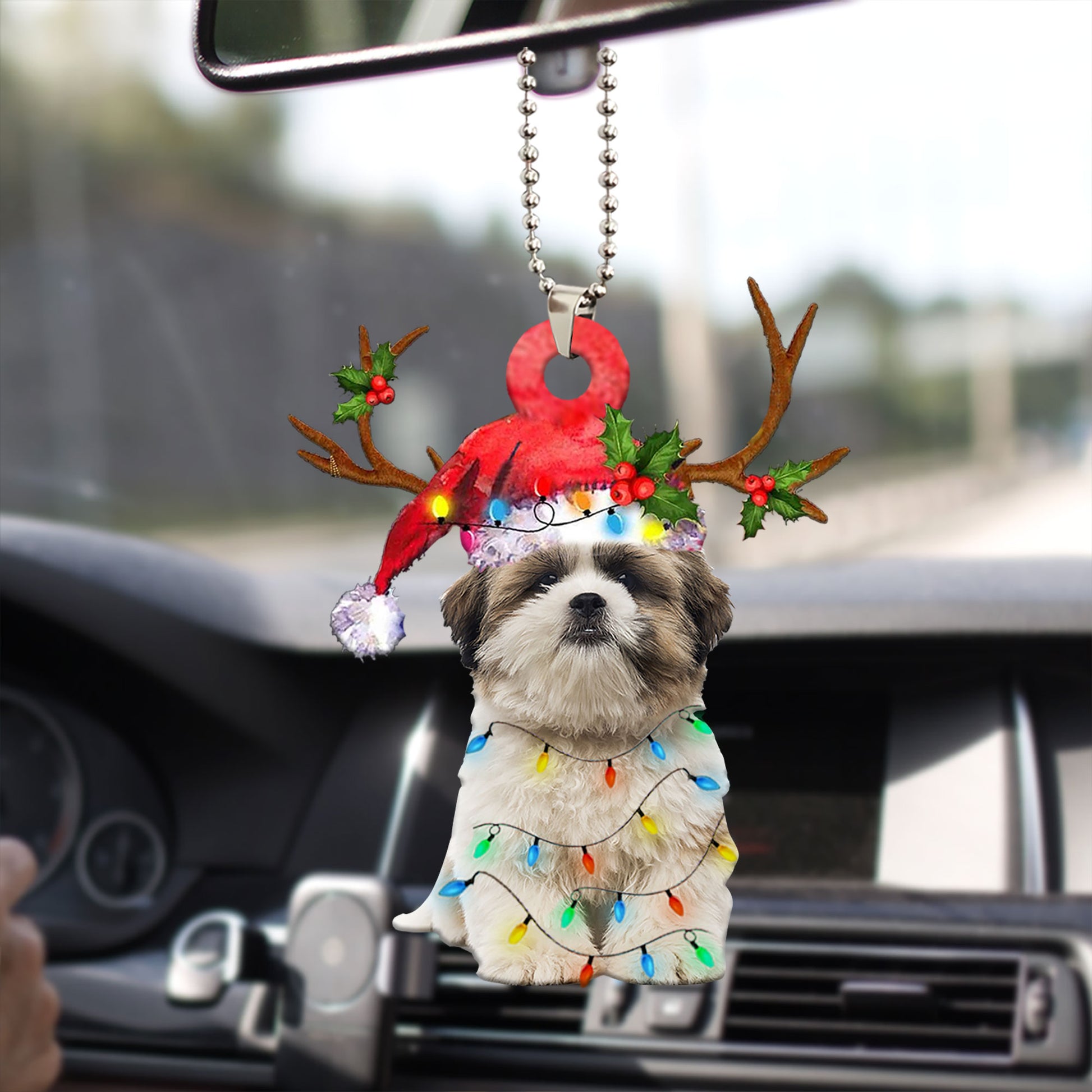 Ohaprints-Christmas-Ornament-2D-Flat-Shih-Tzu-Wearing-Christmas-Hat-Reindeer-With-String-Lights-Dog-Lover-Xmas-Tree-Decor-Gift-235