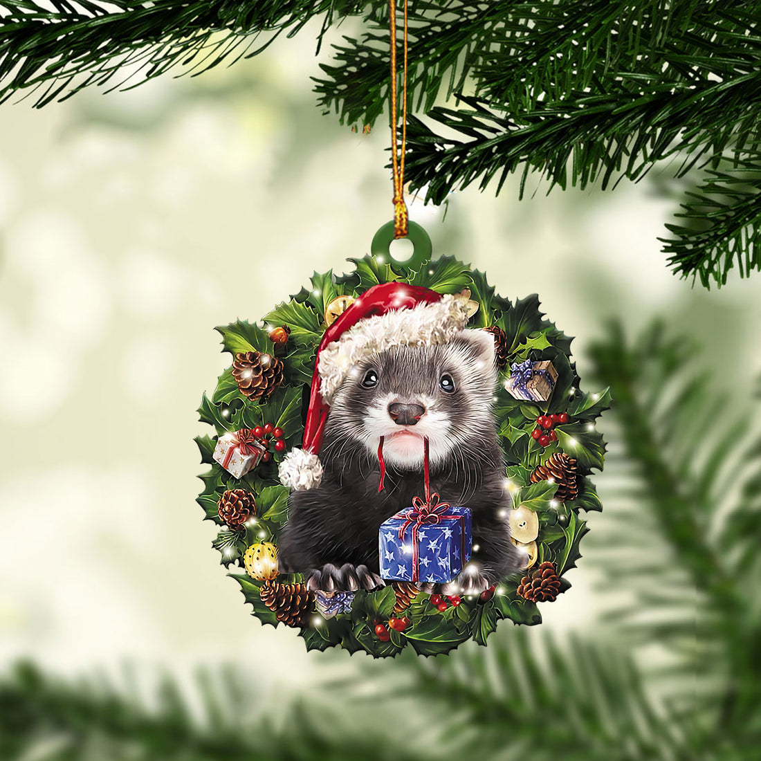 Ohaprints-Christmas-Ornament-2D-Flat-Ferret-Wearing-A-Christmas-Hat-Wreath-Gift-For-Animal-Lover-Xmas-Tree-Decor-Gift-252