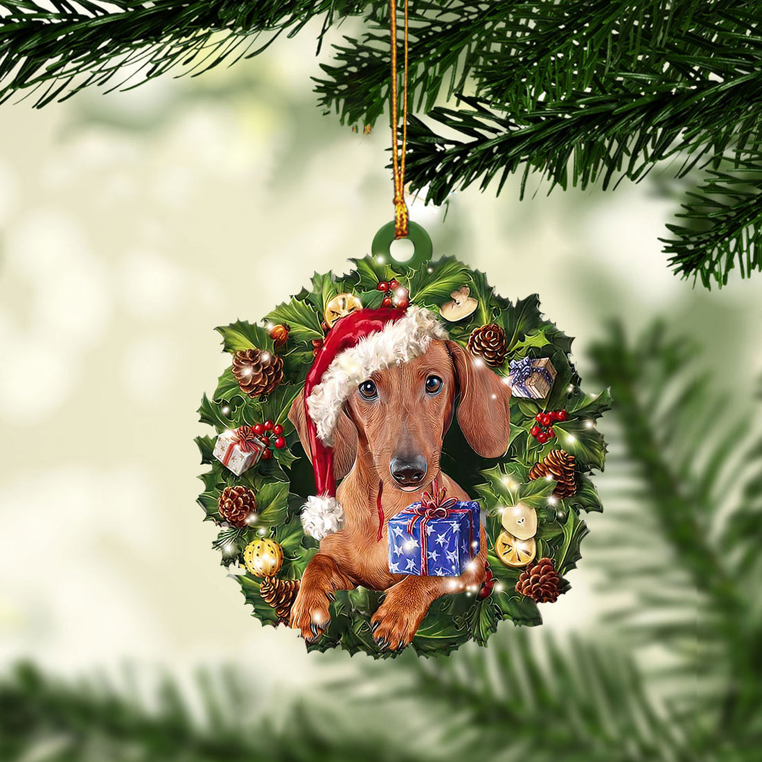 Ohaprints-Christmas-Ornament-2D-Flat-Dachshund-Wearing-A-Christmas-Hat-Wreath-Doxie-Weiner-Dog-Lover-Xmas-Tree-Decor-Gift-255