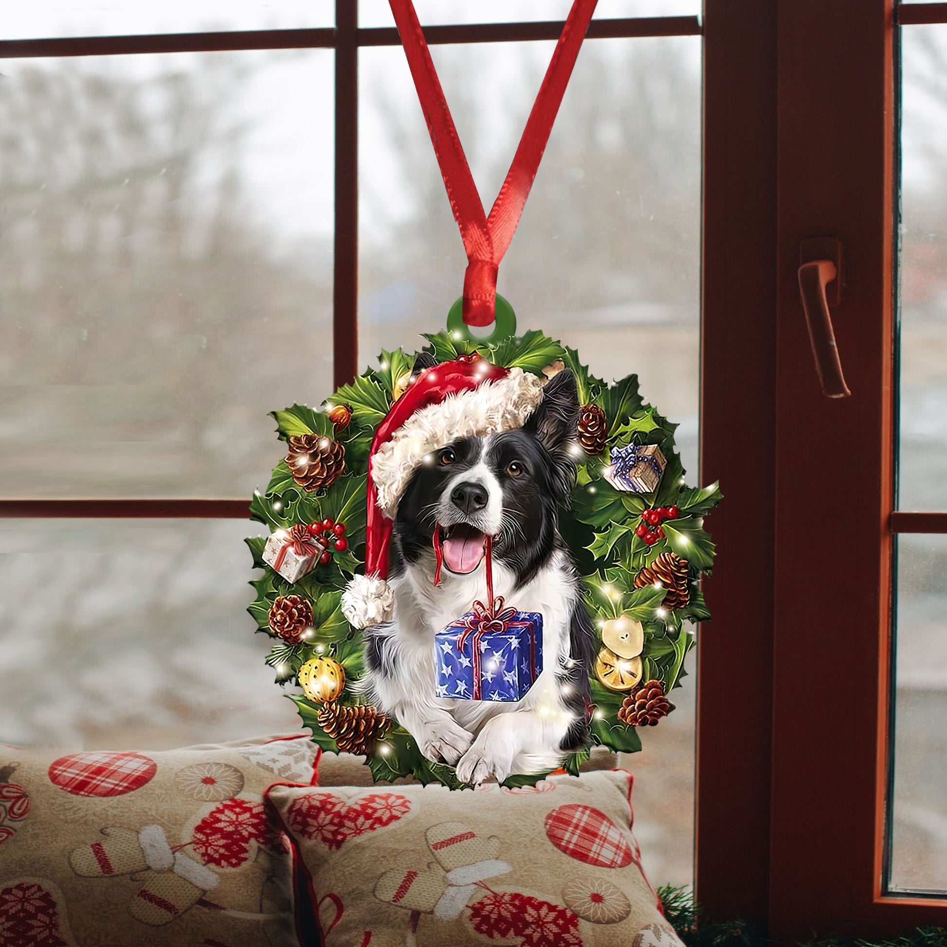 Ohaprints-Christmas-Ornament-2D-Flat-Border-Collie-Wearing-A-Christmas-Hat-Wreath-Dog-Lover-Xmas-Tree-Decor-Gift-256