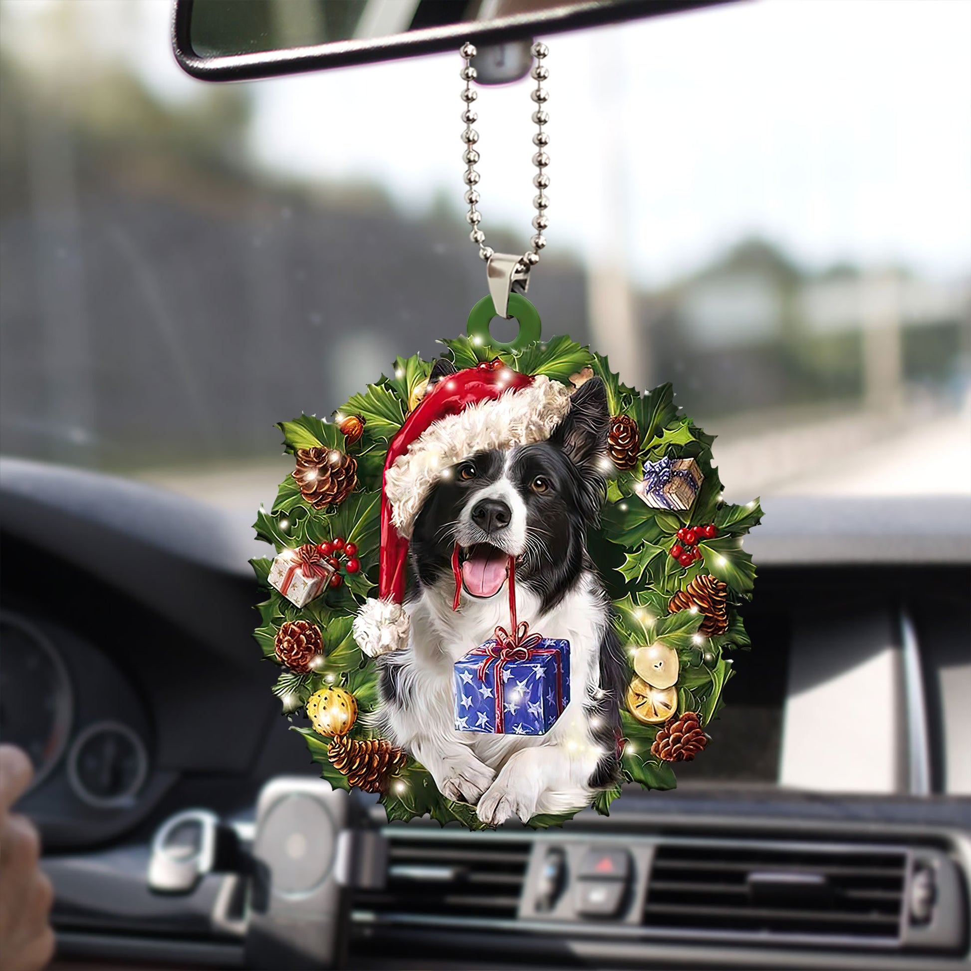 Ohaprints-Christmas-Ornament-2D-Flat-Border-Collie-Wearing-A-Christmas-Hat-Wreath-Dog-Lover-Xmas-Tree-Decor-Gift-256