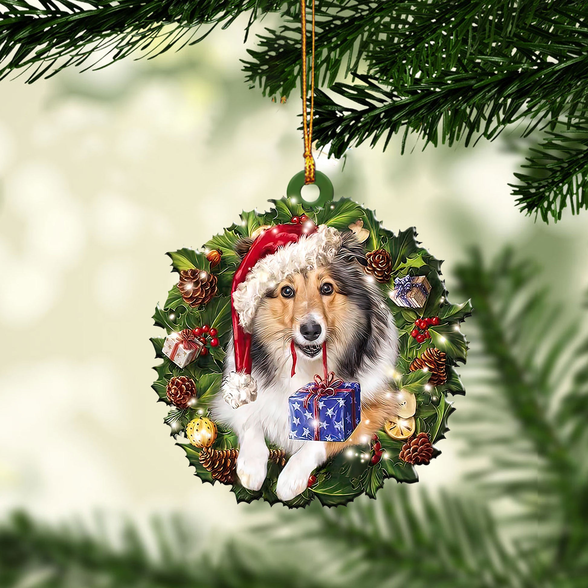 Ohaprints-Christmas-Ornament-2D-Flat-Sheltie-Wearing-A-Christmas-Hat-Wreath-Shetland-Sheepdog-Dog-Lover-Xmas-Tree-Decor-Gift-259