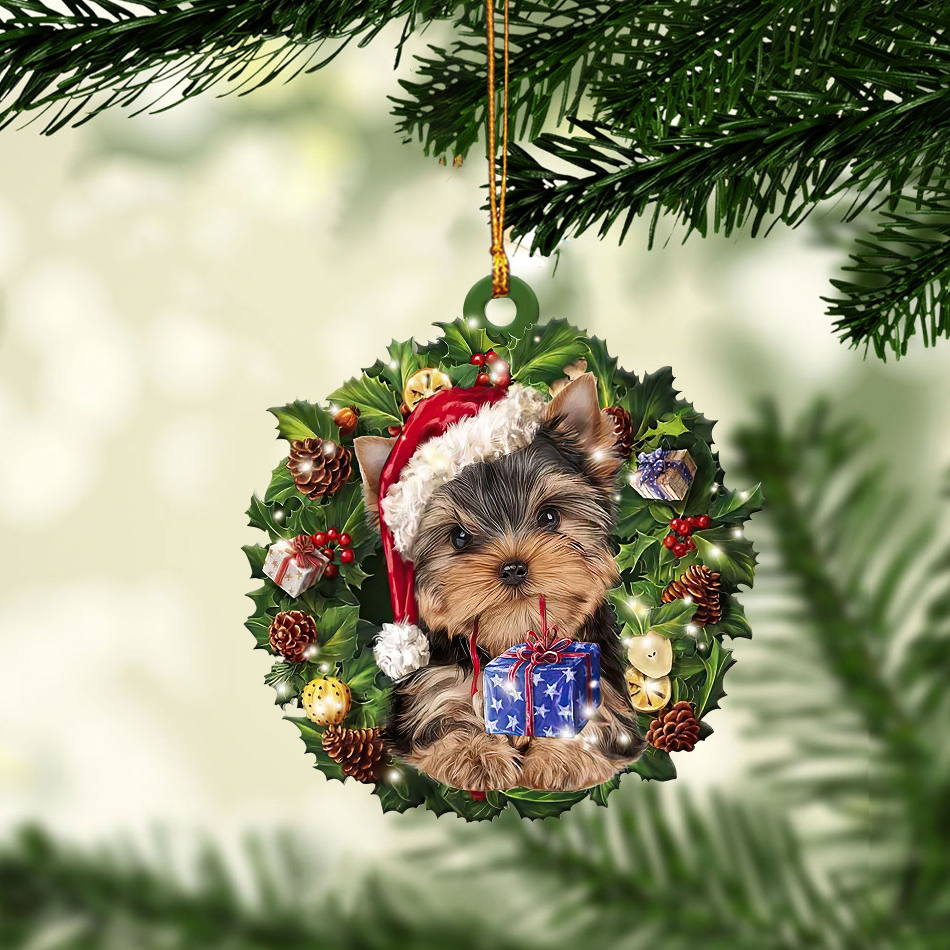 Ohaprints-Christmas-Ornament-2D-Flat-Yorkshire-Terrier-Wearing-A-Christmas-Hat-Wreath-Yorkie-Dog-Lover-Xmas-Tree-Decor-Gift-261