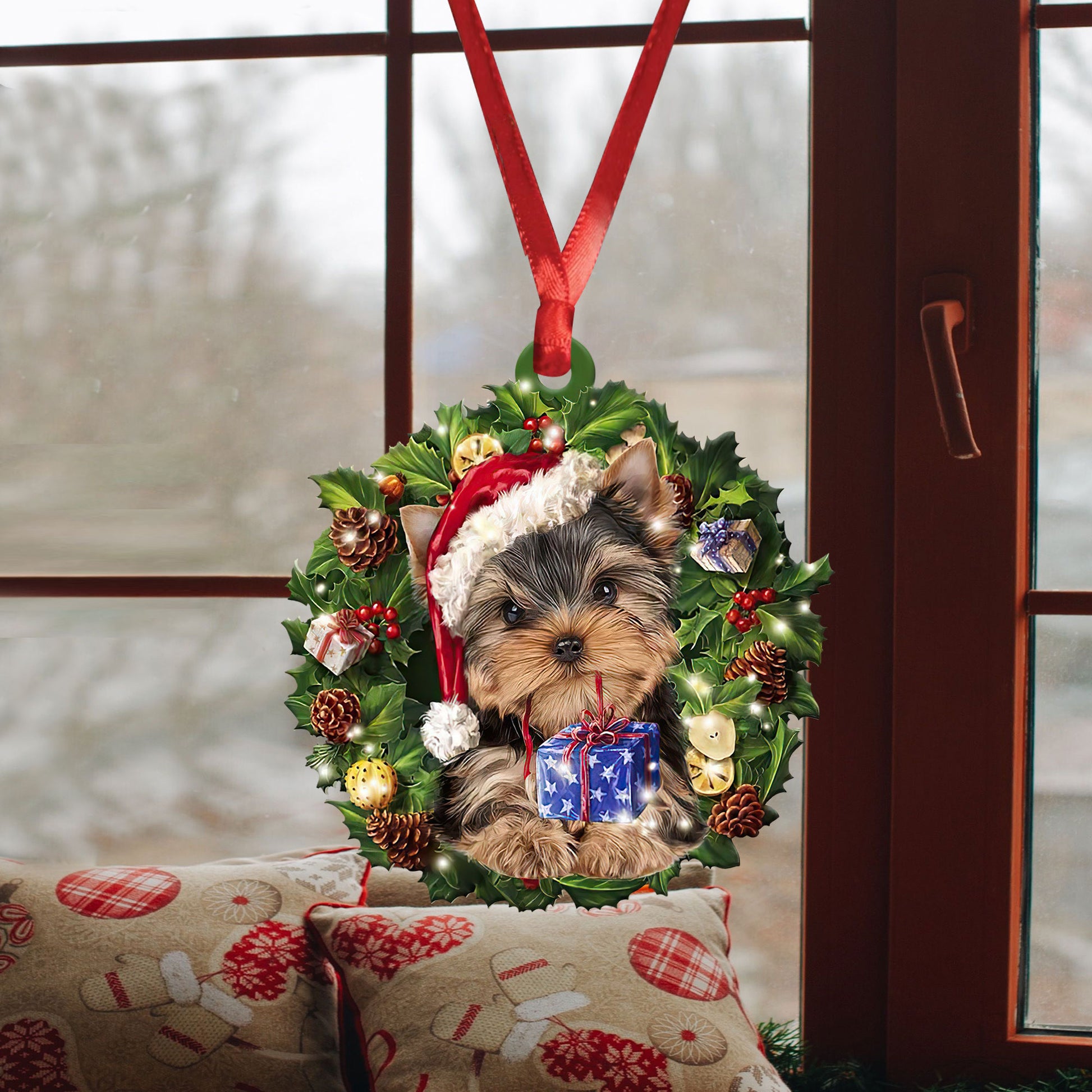 Ohaprints-Christmas-Ornament-2D-Flat-Yorkshire-Terrier-Wearing-A-Christmas-Hat-Wreath-Yorkie-Dog-Lover-Xmas-Tree-Decor-Gift-261