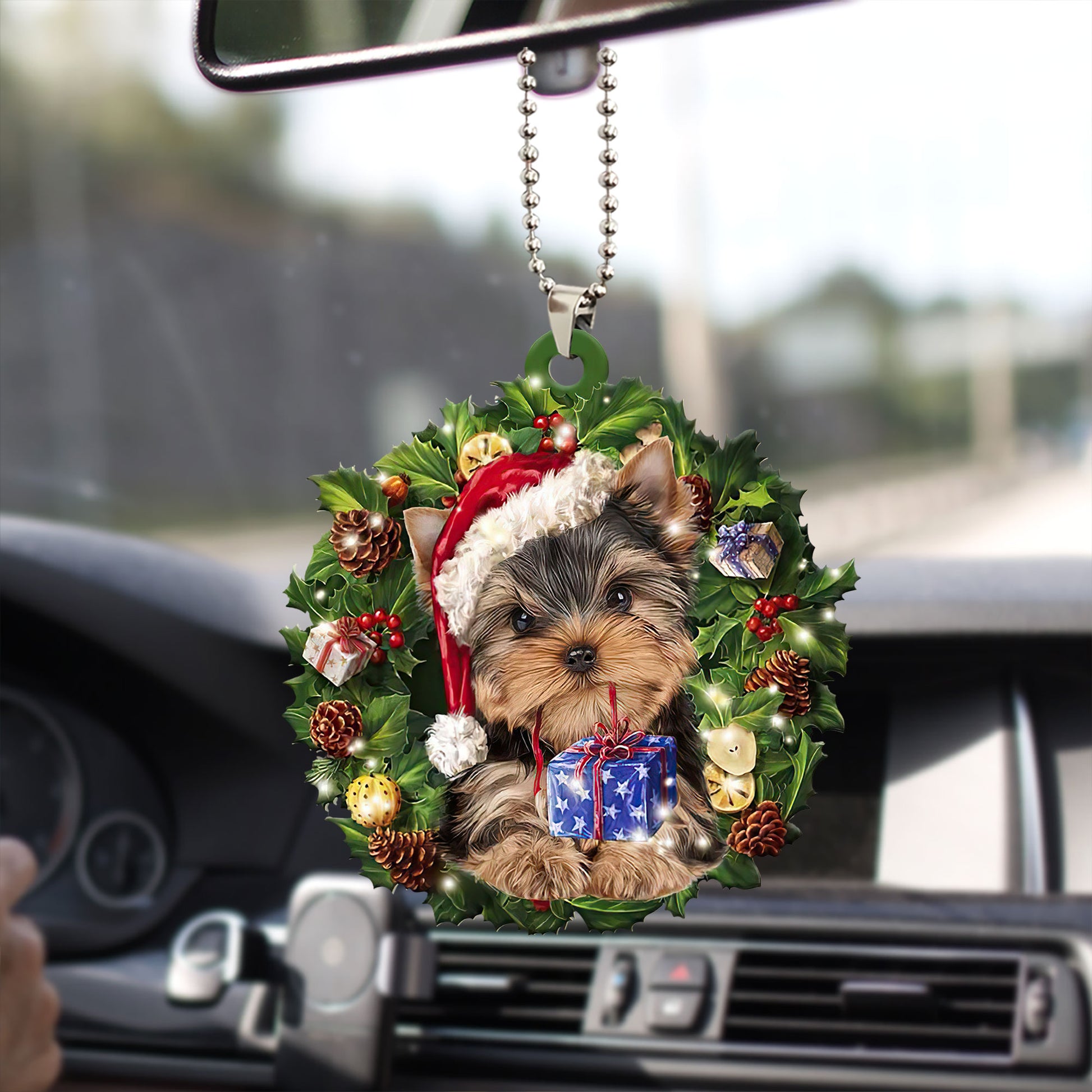 Ohaprints-Christmas-Ornament-2D-Flat-Yorkshire-Terrier-Wearing-A-Christmas-Hat-Wreath-Yorkie-Dog-Lover-Xmas-Tree-Decor-Gift-261