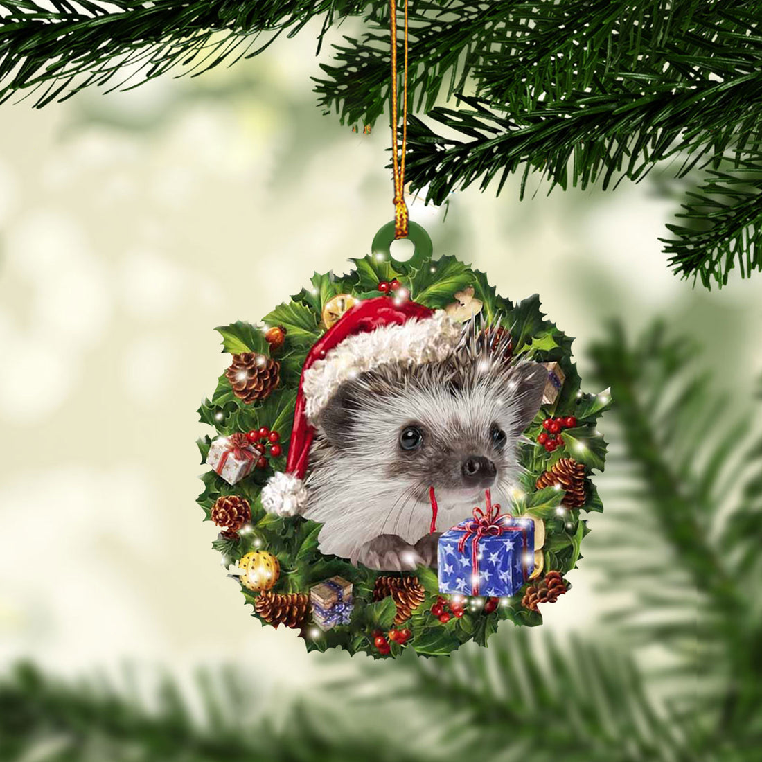 Ohaprints-Christmas-Ornament-2D-Flat-Hedgehog-Wearing-A-Christmas-Hat-Wreath-Yorkie-Animal-Lover-Xmas-Tree-Decor-Gift-262