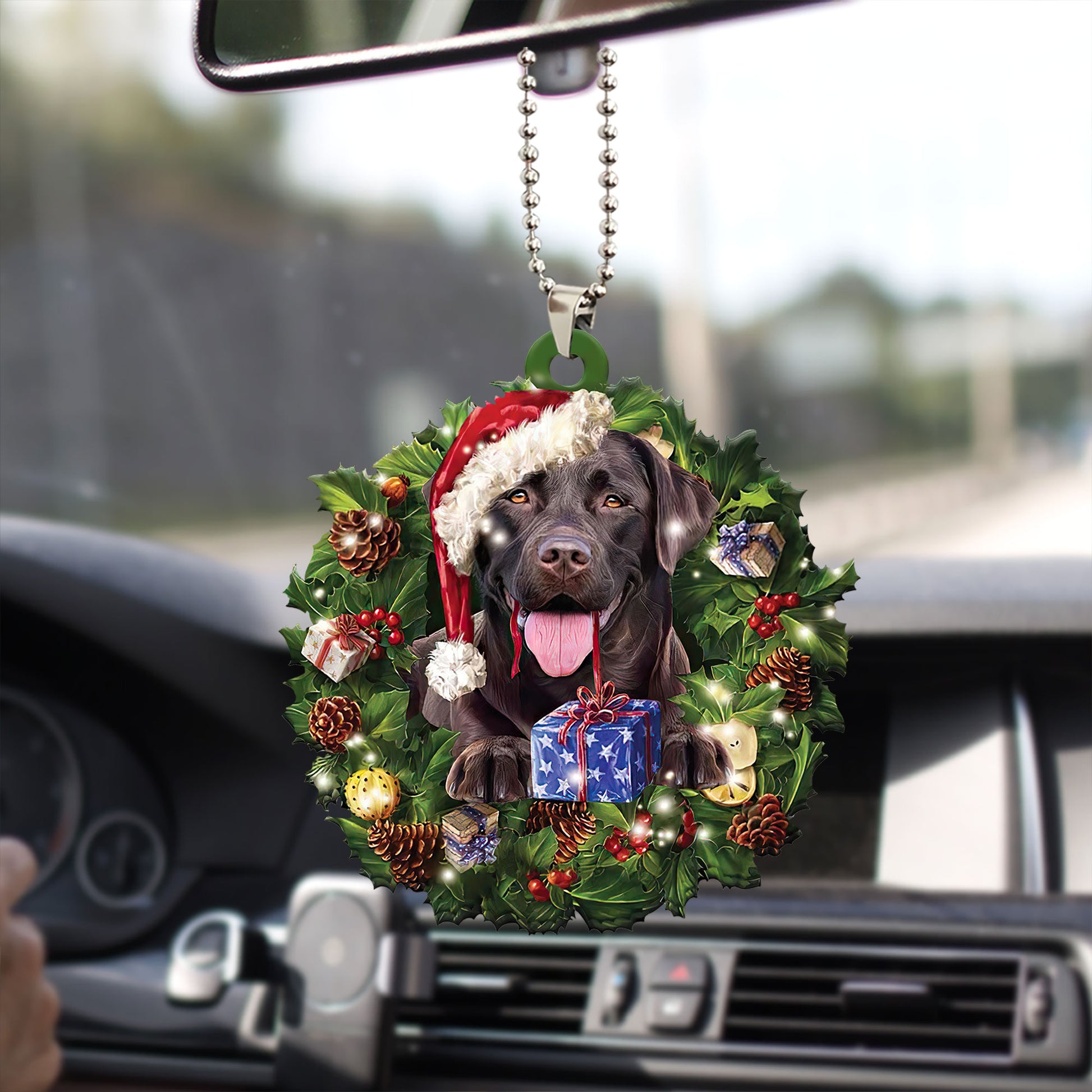 Ohaprints-Christmas-Ornament-2D-Flat-Chocolate-Labrador-Retriever-Wearing-A-Christmas-Hat-Wreath-Dog-Lover-Xmas-Tree-Decor-Gift-265