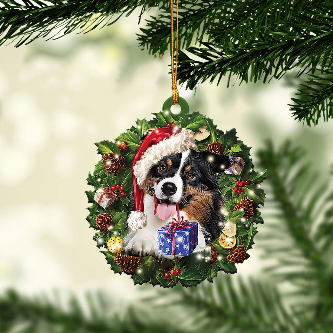 Ohaprints-Christmas-Ornament-2D-Flat-Australian-Shepherd-Wearing-A-Christmas-Hat-Wreath-Dog-Lover-Xmas-Tree-Decor-Gift-268