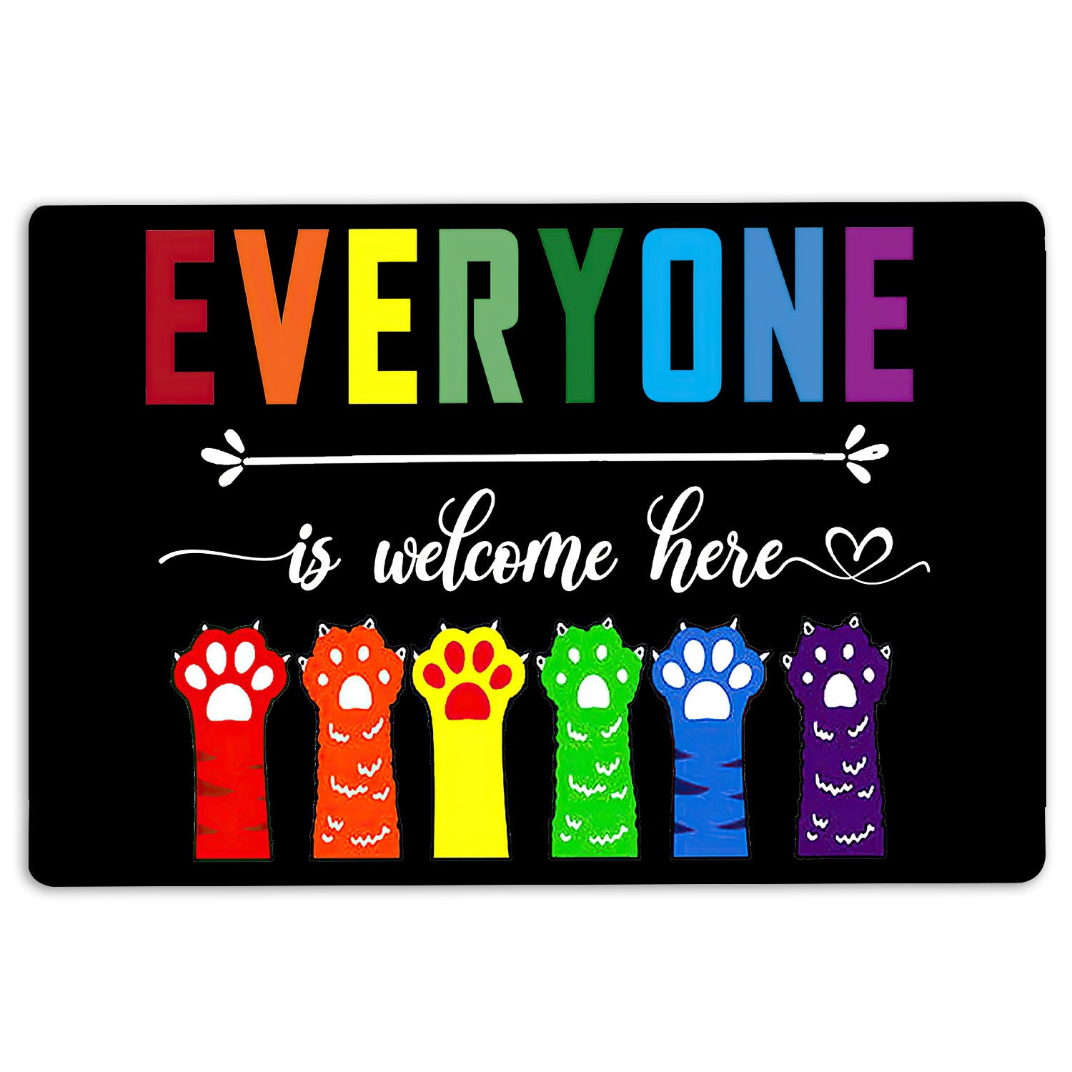 Ohaprints-Doormat-Outdoor-Indoor-Lgbt-Lgbtq-Everyone-Is-Welcome-Here-Pride-Love-Is-Love-Cat-Paw-Rubber-Door-Mat-1218-18'' x 30''