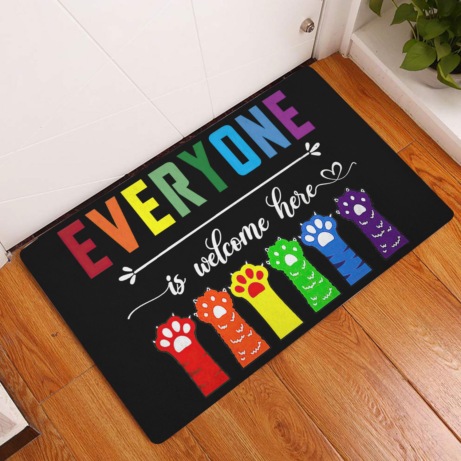 Ohaprints-Doormat-Outdoor-Indoor-Lgbt-Lgbtq-Everyone-Is-Welcome-Here-Pride-Love-Is-Love-Cat-Paw-Rubber-Door-Mat-1218-