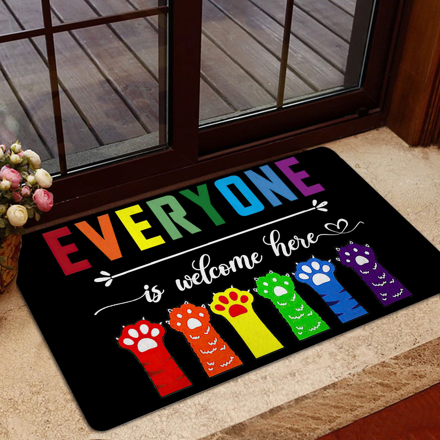 Ohaprints-Doormat-Outdoor-Indoor-Lgbt-Lgbtq-Everyone-Is-Welcome-Here-Pride-Love-Is-Love-Cat-Paw-Rubber-Door-Mat-1218-