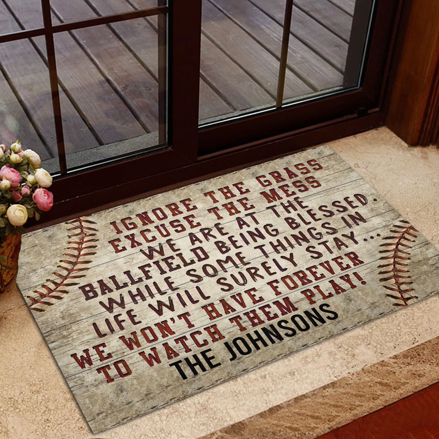 Ohaprints-Doormat-Outdoor-Indoor-Ignore-The-Grass-Baseball-Family-Sport-Custom-Personalized-Name-Rubber-Door-Mat-286-