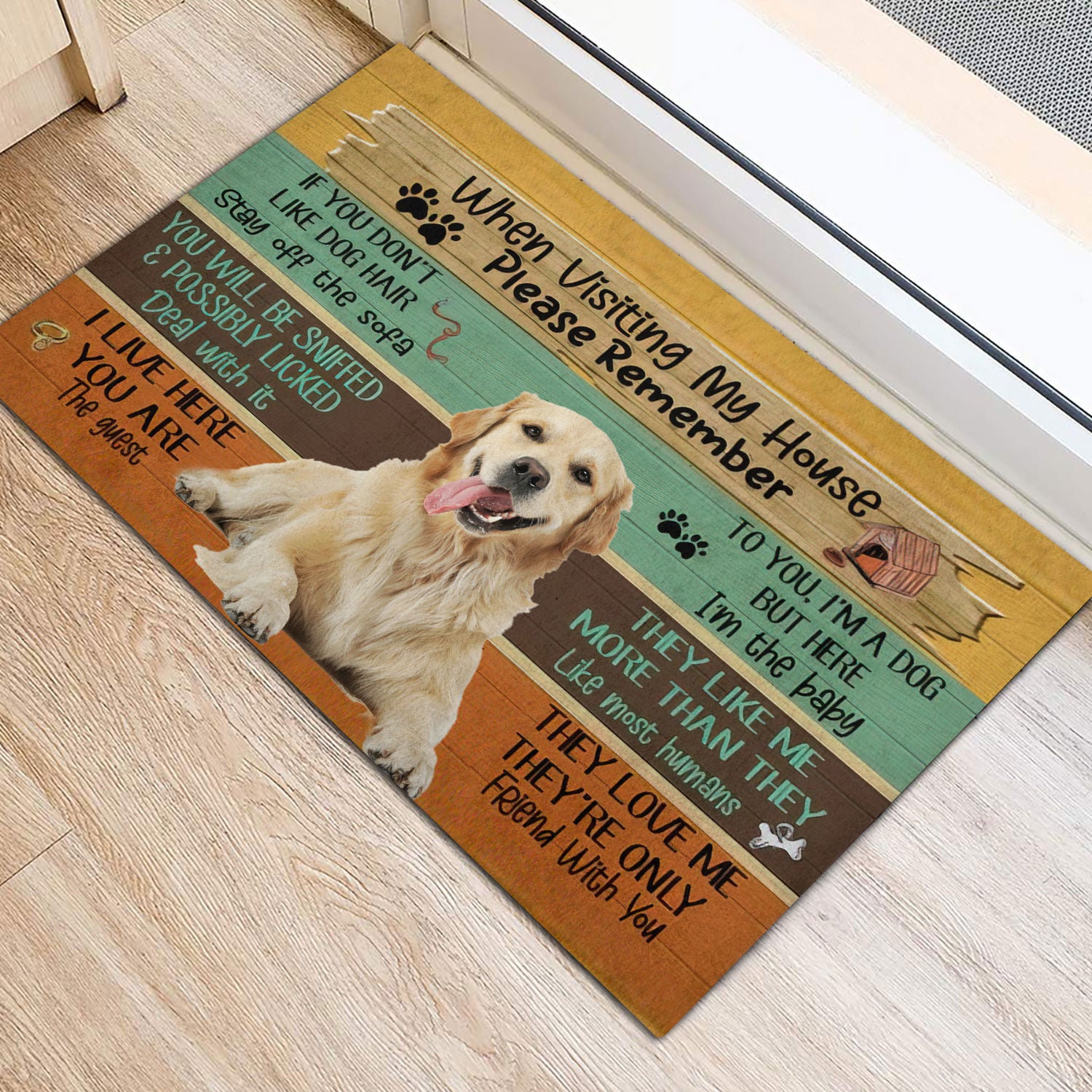 Golden Retriever Dogs House Rules Doormat - shop easily