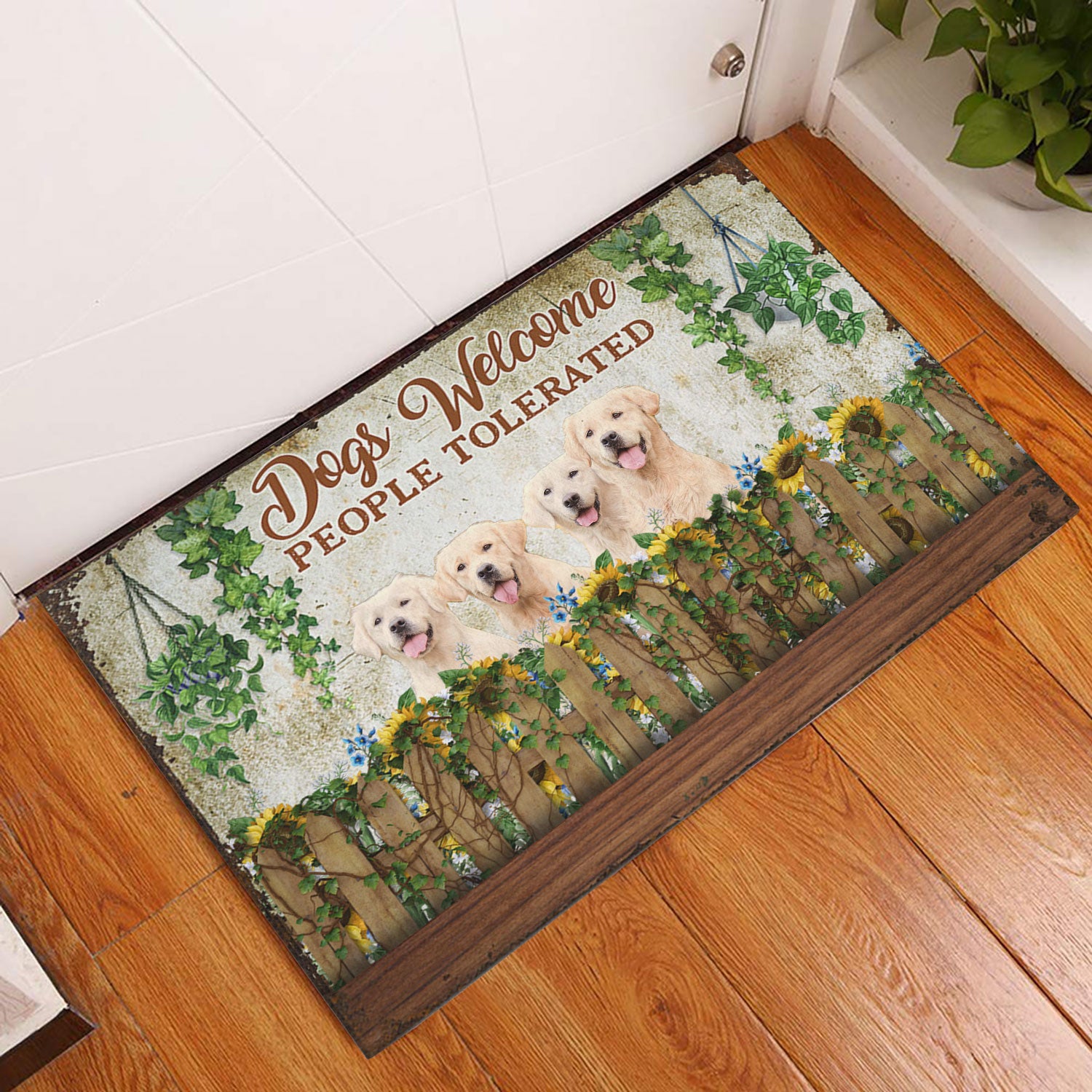 Ohaprints-Doormat-Outdoor-Indoor-Funny-Dogs-Welcome-People-Tolerated-Golden-Retriever-Dog-Rubber-Door-Mat-387-